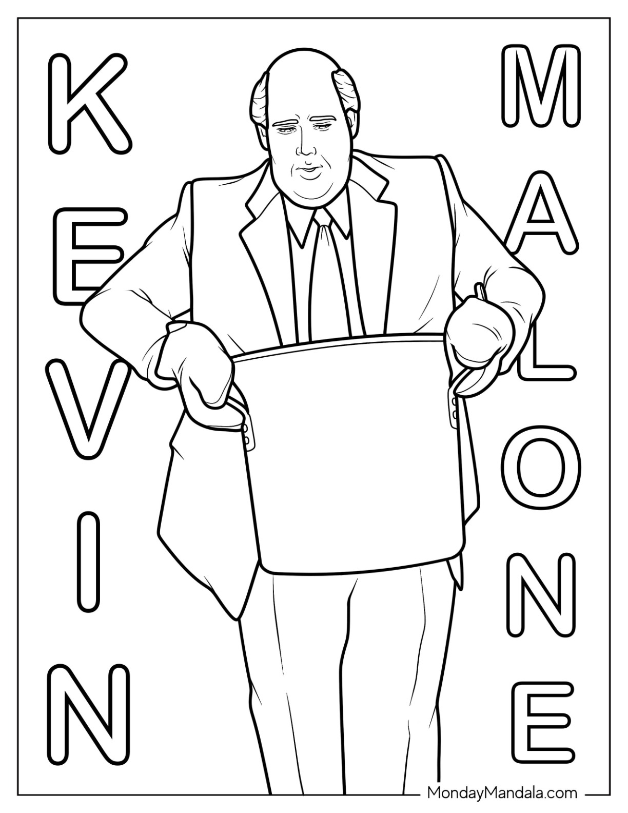 The Office Coloring Page Of Kevin Malone Carrying A Large Cooking Pot coloring page