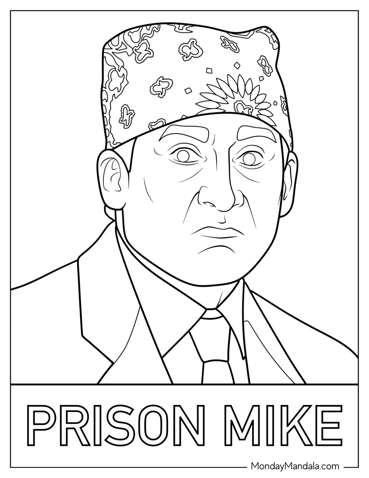 The Office Coloring Page Of Pouting Michael Scott Wearing A Bandana coloring page