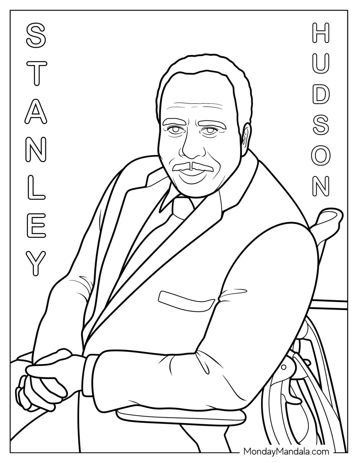 The Office Coloring Page Of Stanley Hudson Smiling While Seated On His Office Chair coloring page — printable line art