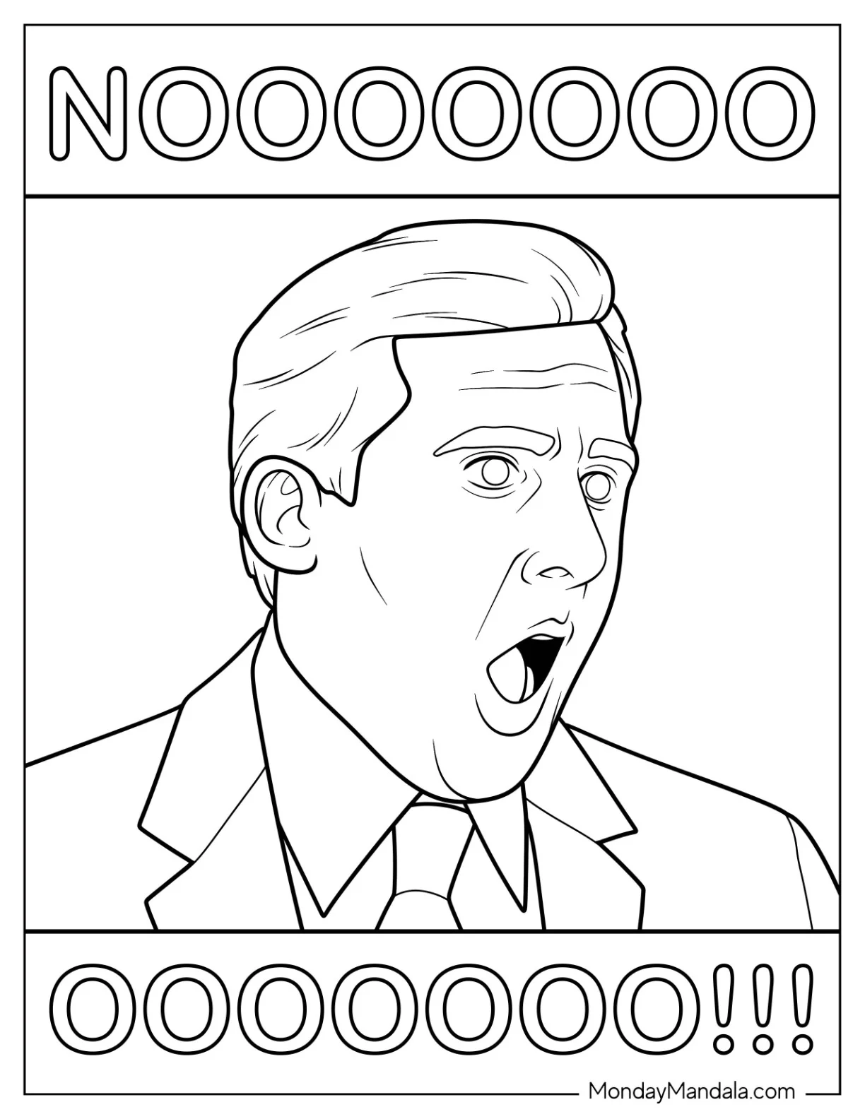 The Office Coloring Page Of Steve Carell As Michael Scott Yelling No coloring page — printable line art