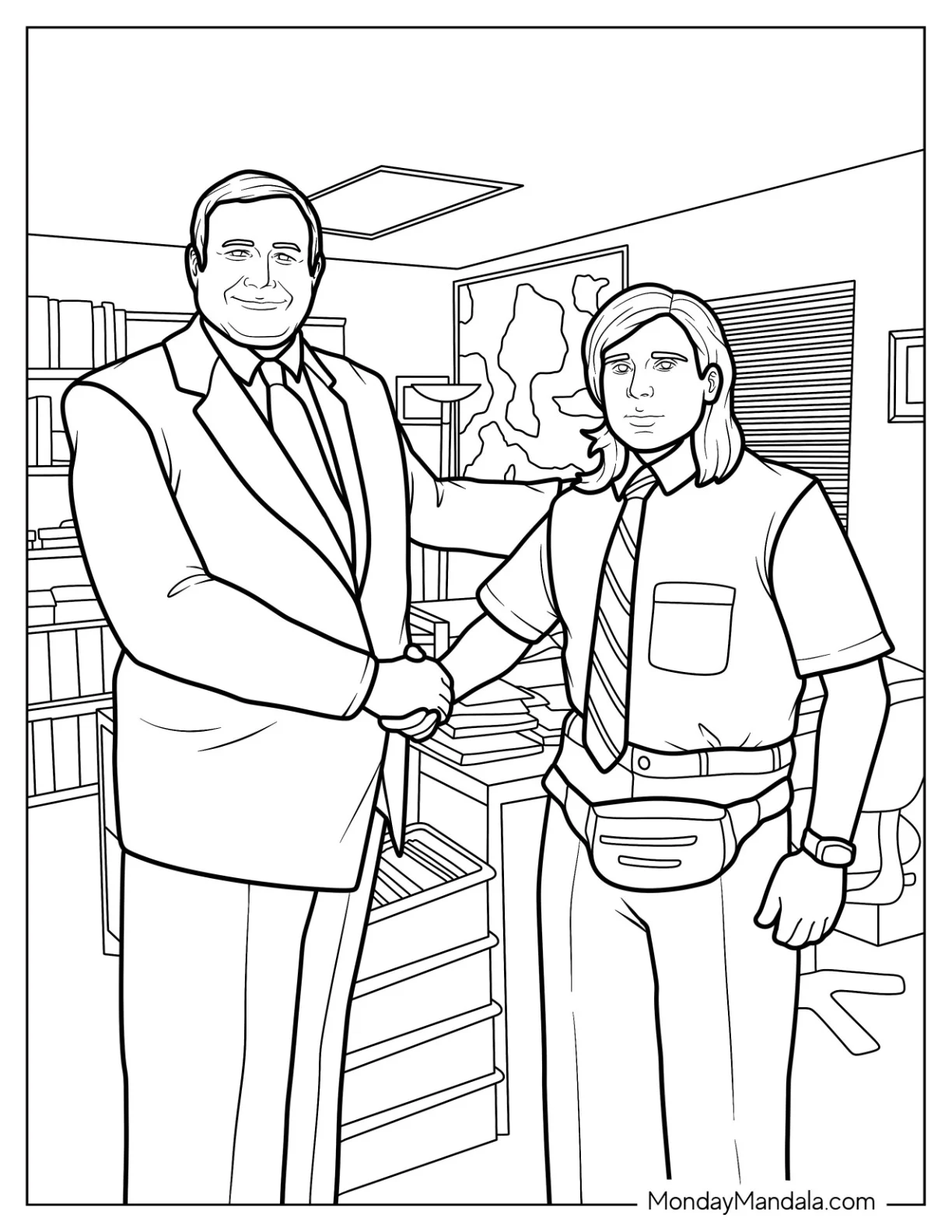 The Office Coloring Page Of The Old Boss Shaking Michael Scott's Hands In The Dunder Mifflin Office coloring page