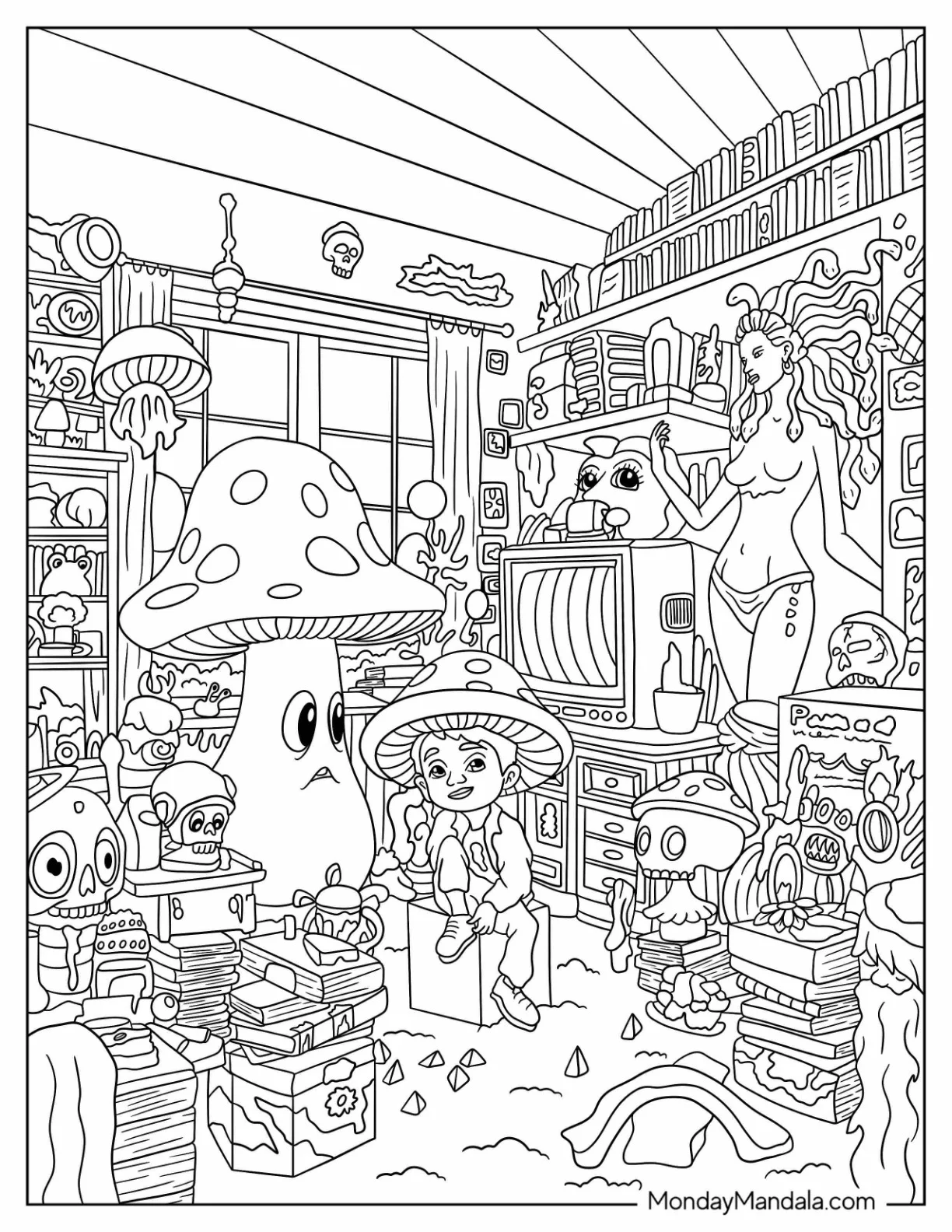 Intricate Trippy Coloring Page Of Drawing Of a Bedroom coloring page