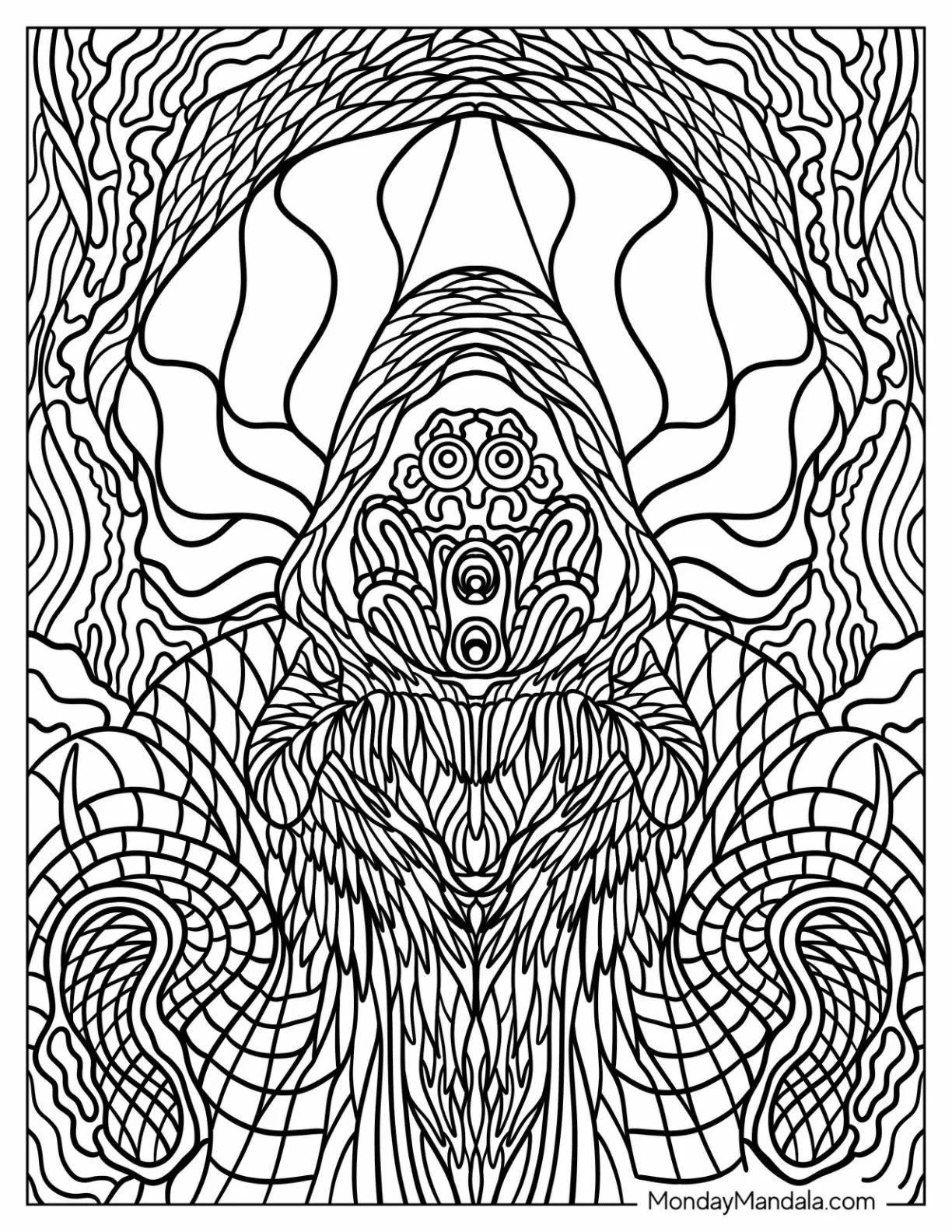 Trippy Coloring Page Of Abstract Design With Eyes coloring page