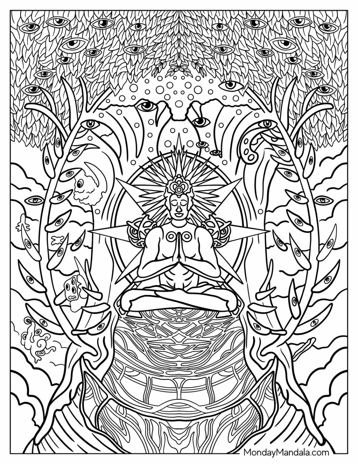 Trippy Coloring Page Of Buddha Hippie coloring page