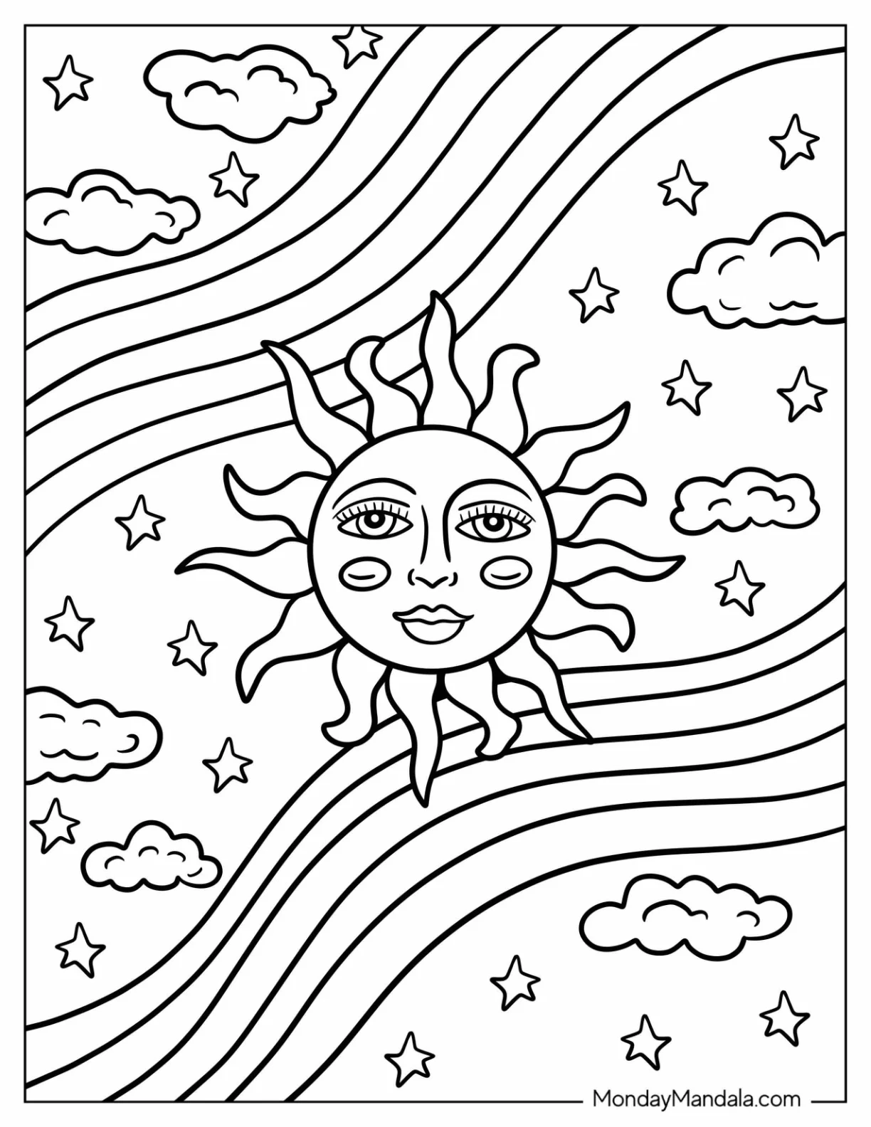 Trippy Coloring Page Of Dream Like Sun coloring page