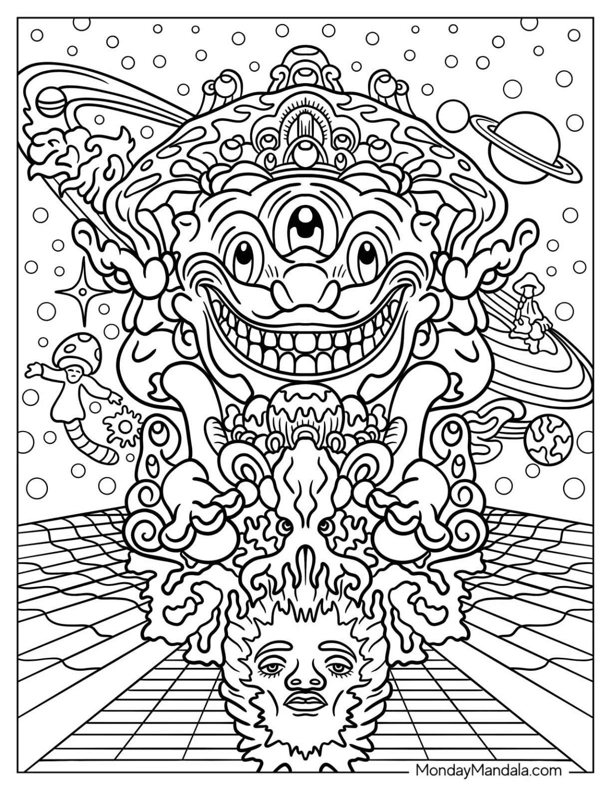 Trippy Coloring Page Of Grunge Psychedelic coloring page