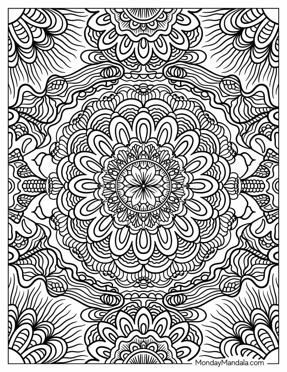 Trippy Coloring Page Of Psychedelic Full Page Mushroom Mandala coloring page