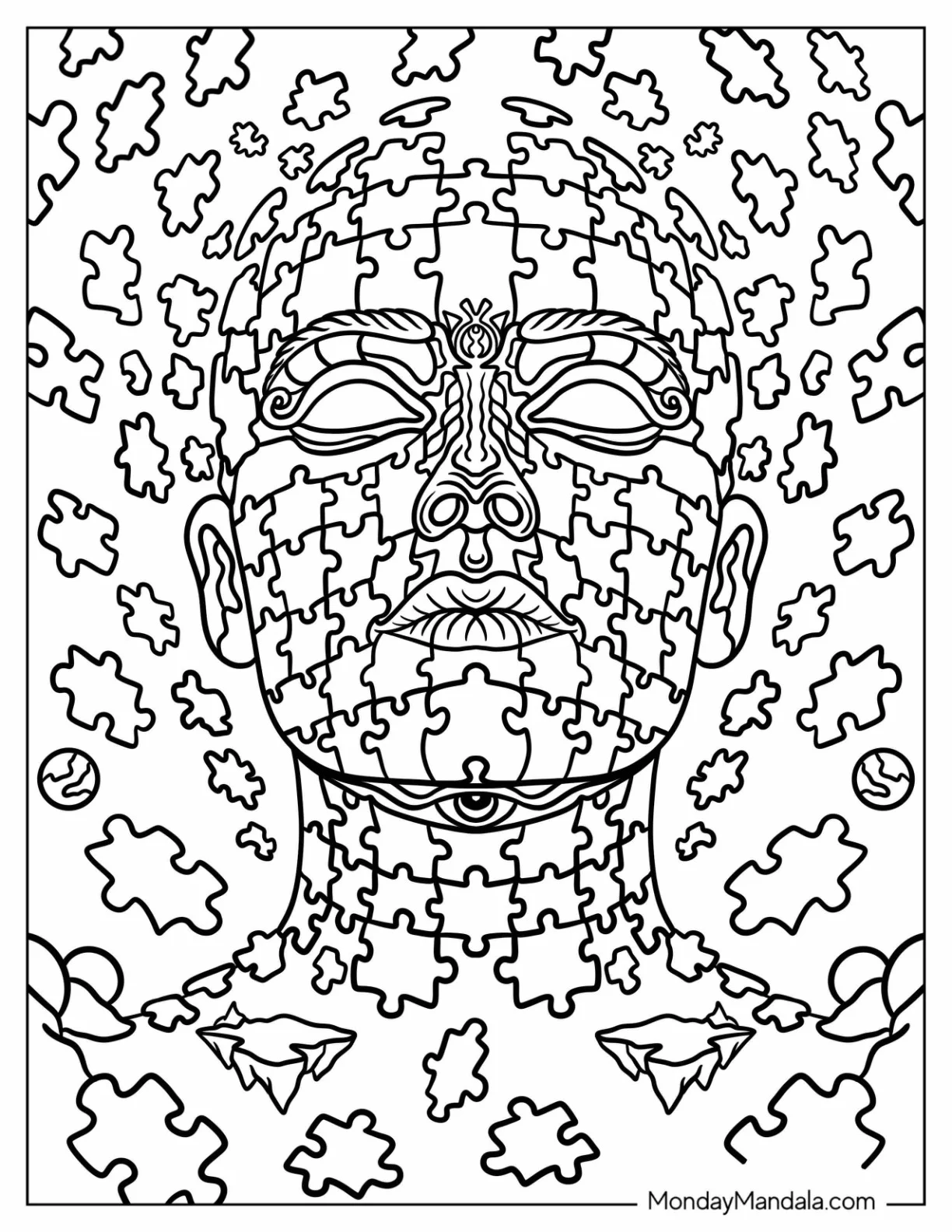 Trippy Puzzle Human Face Coloring Page coloring page