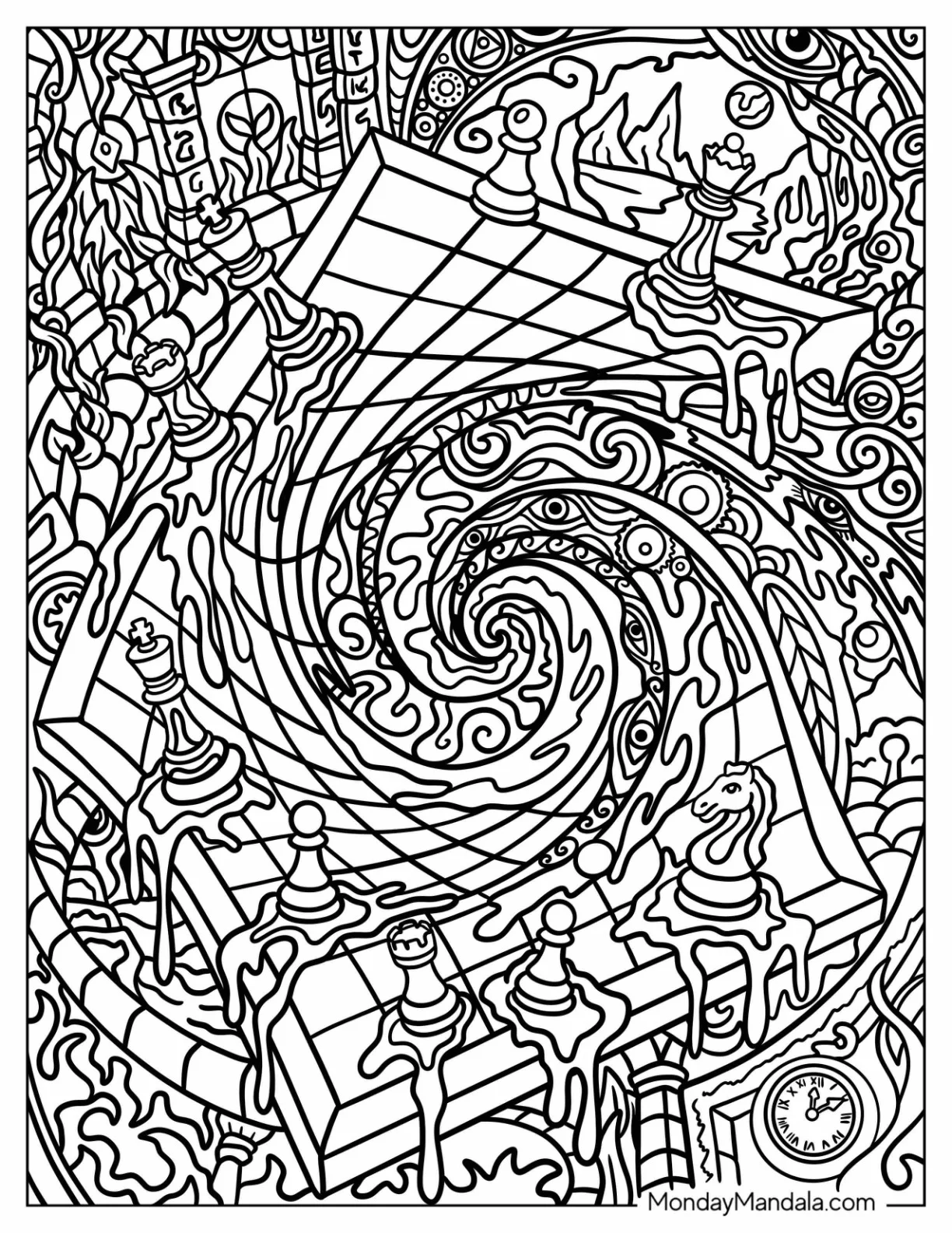 Trippy Swirling Chessboard Coloring Page coloring page