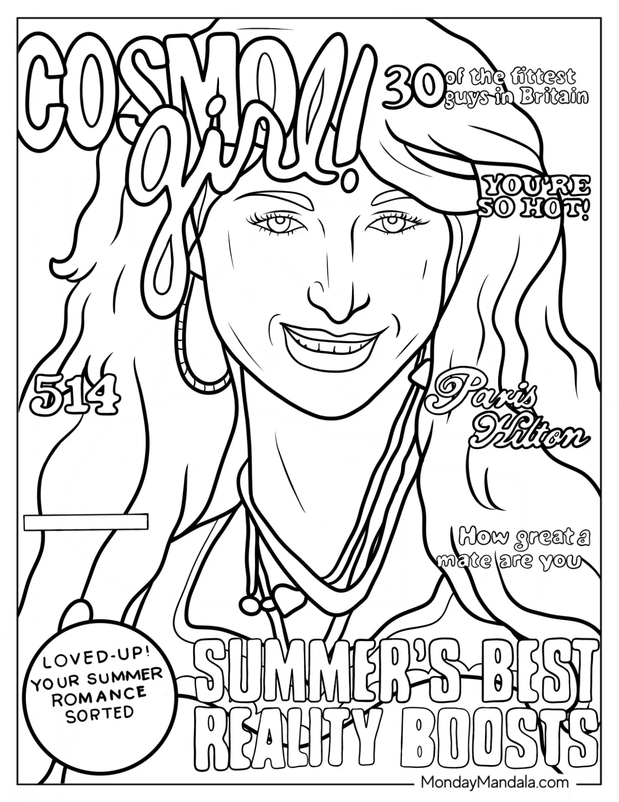 Paris Hilto Cosmo Girl Magazine Cover Y2k Coloring Page For Kids coloring page