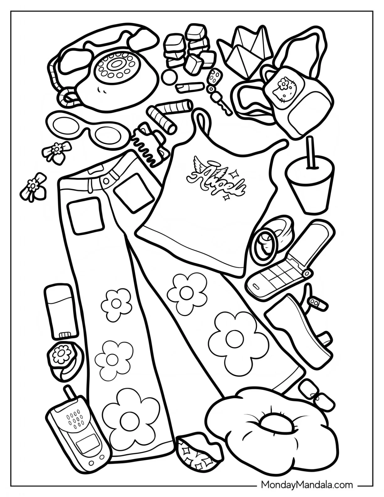 Simple Y2k Coloring Page Hippie Fashion Items coloring page