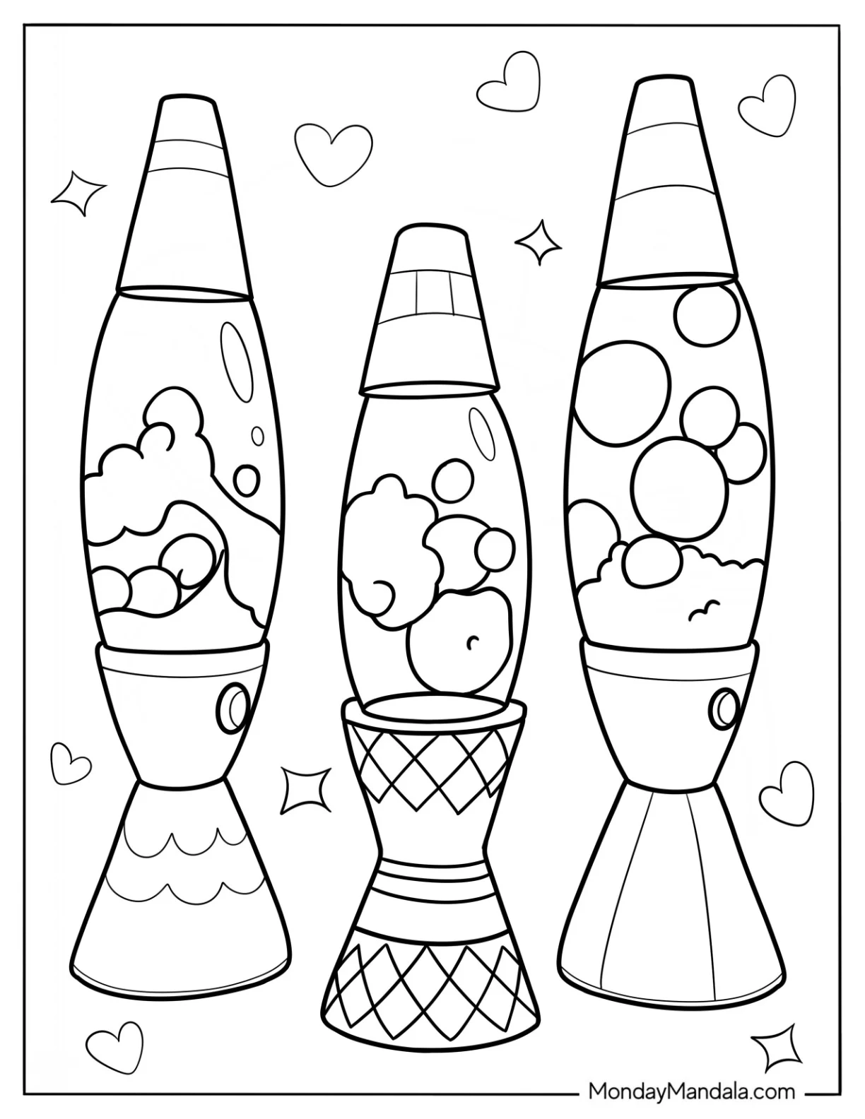 Three Y2K Lava Lamps Coloring Sheet coloring page