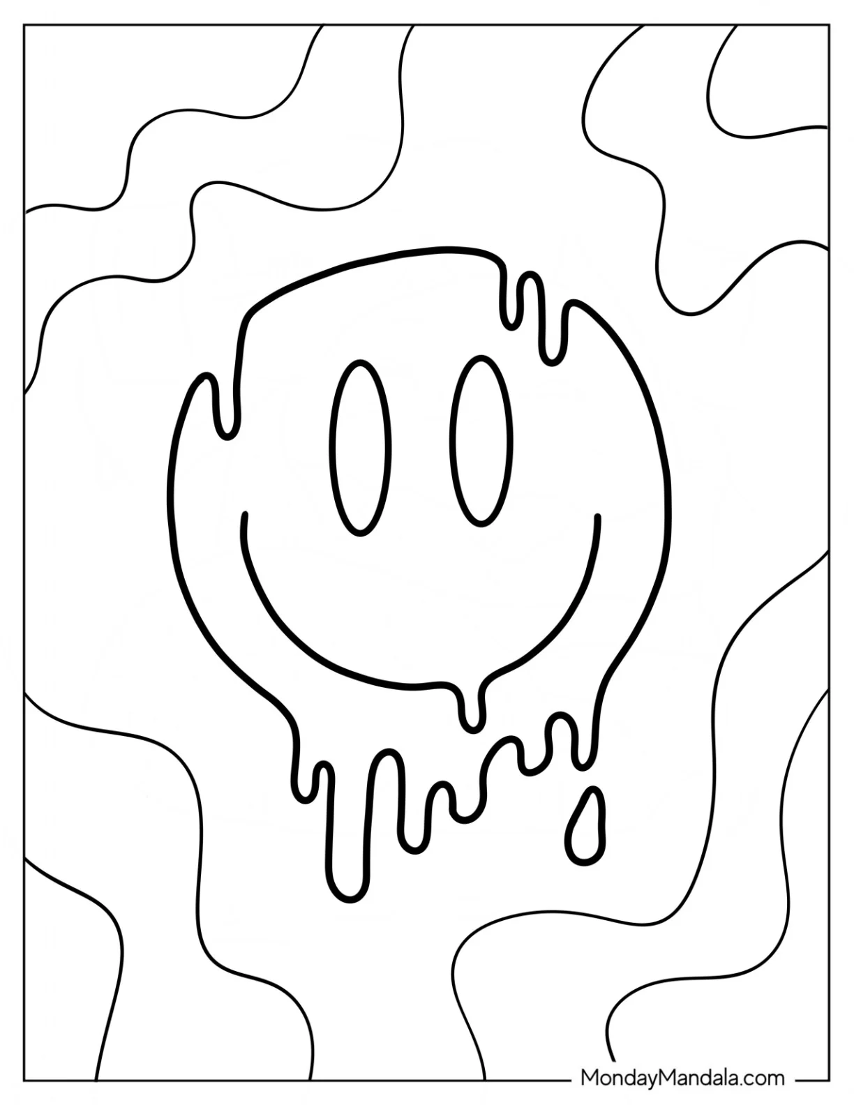 Y2k Coloring Page Melting Smiley Face coloring page