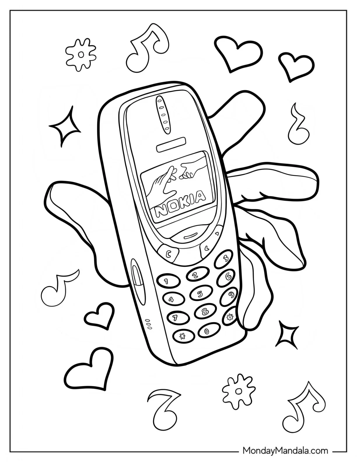 Y2k Coloring Page Nokia Phone coloring page