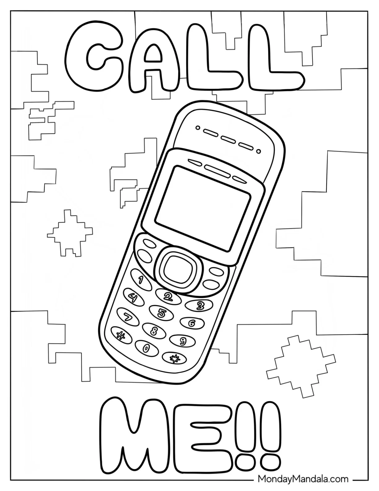 Y2k Nokia Phone With Pixelated Background coloring page