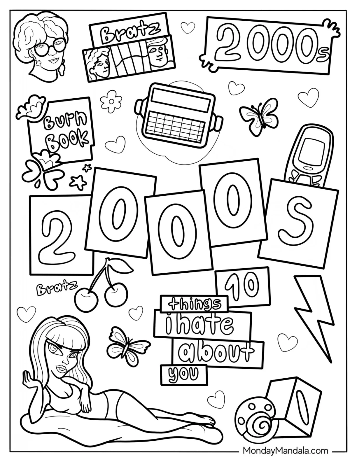 Y2k With Iconic Phrases And Gadgets Coloring Page coloring page