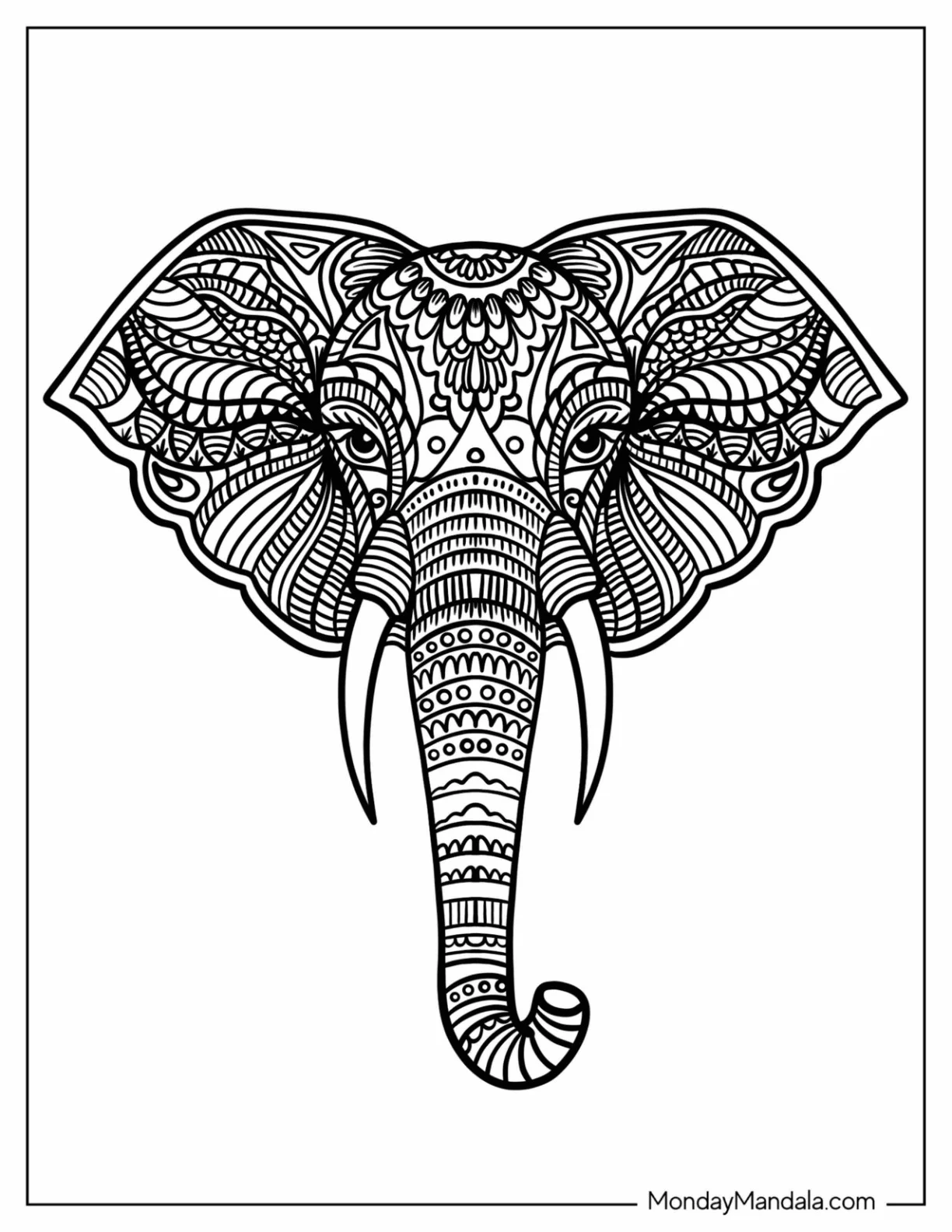 Baby Elephant Head Zentangle Coloring Page coloring page