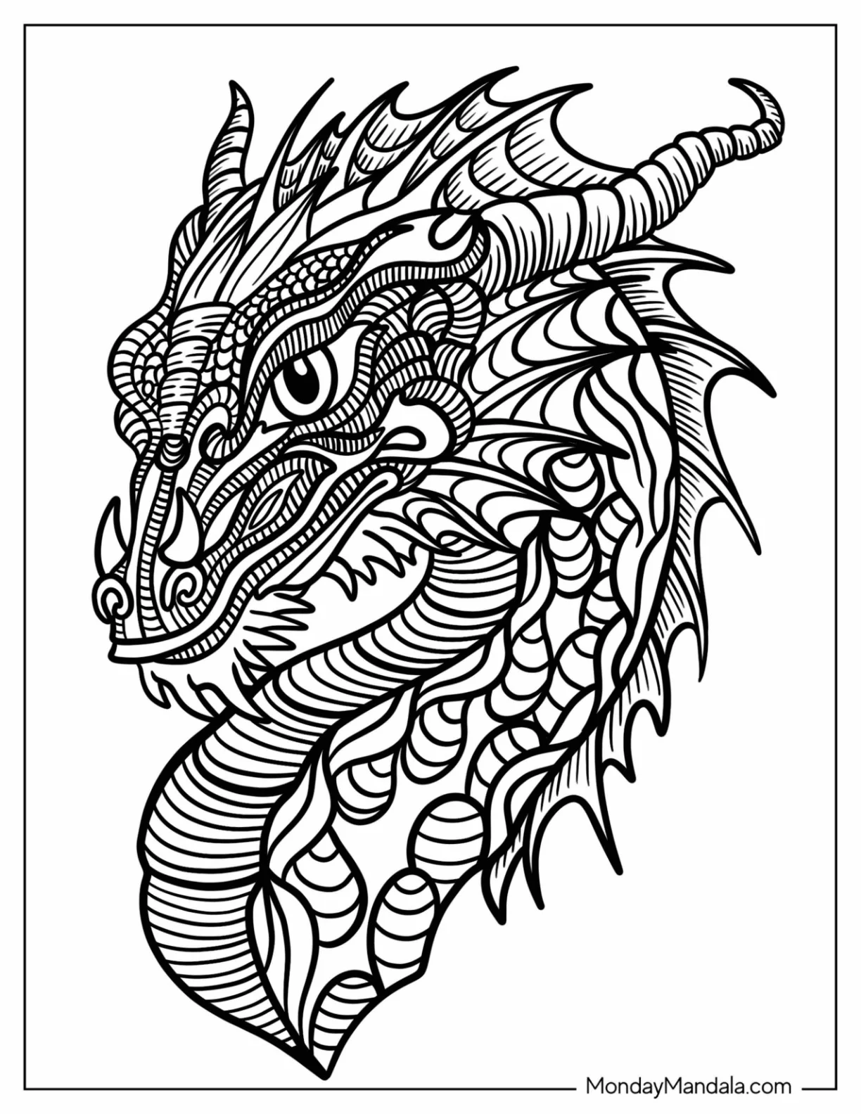 Dragon Head Zentangle Coloring Page coloring page