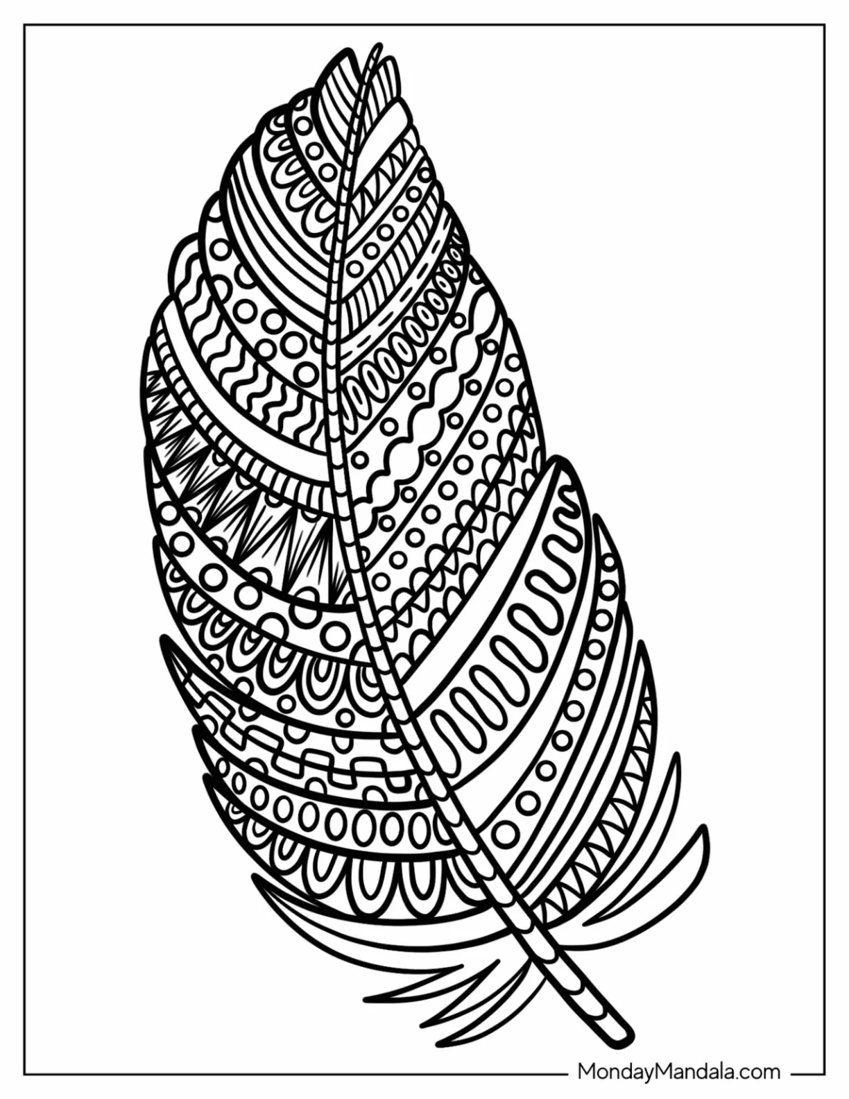 Feather Zentangle Coloring Page coloring page — printable line art