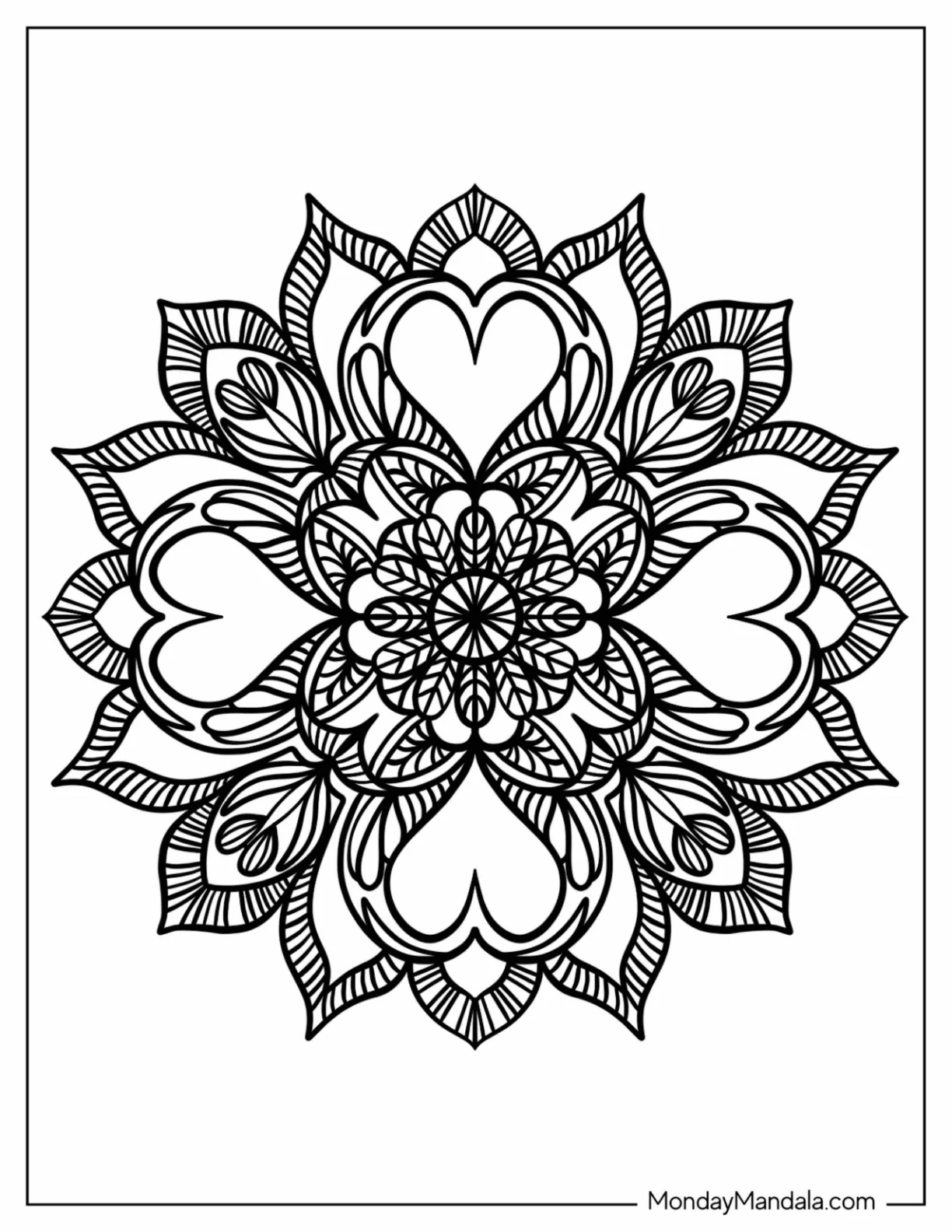 Flower With Hearts Zentangle Coloring Page coloring page