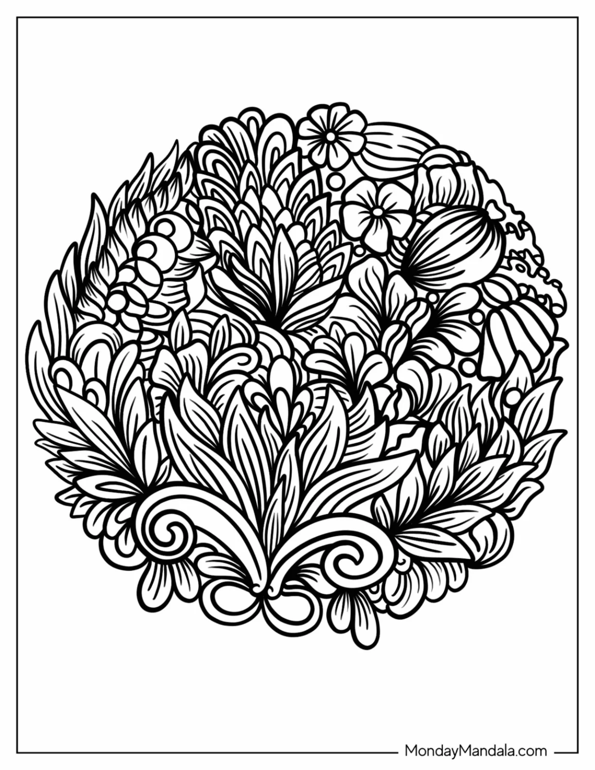 Flowers And Leaves Zentangle Coloring Page coloring page