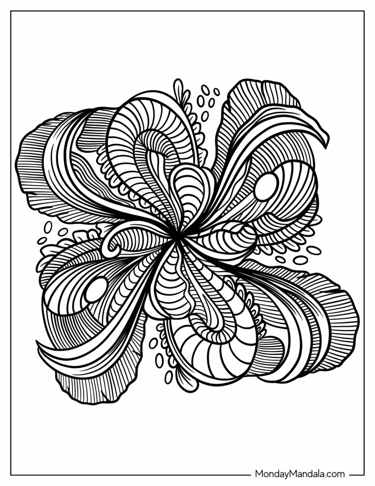 Folded Tropical Leaves Zentangle Coloring Page coloring page — printable line art