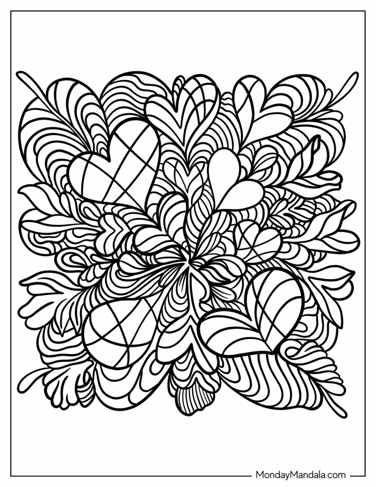 Heart And Leaves Zentangle Coloring Page coloring page