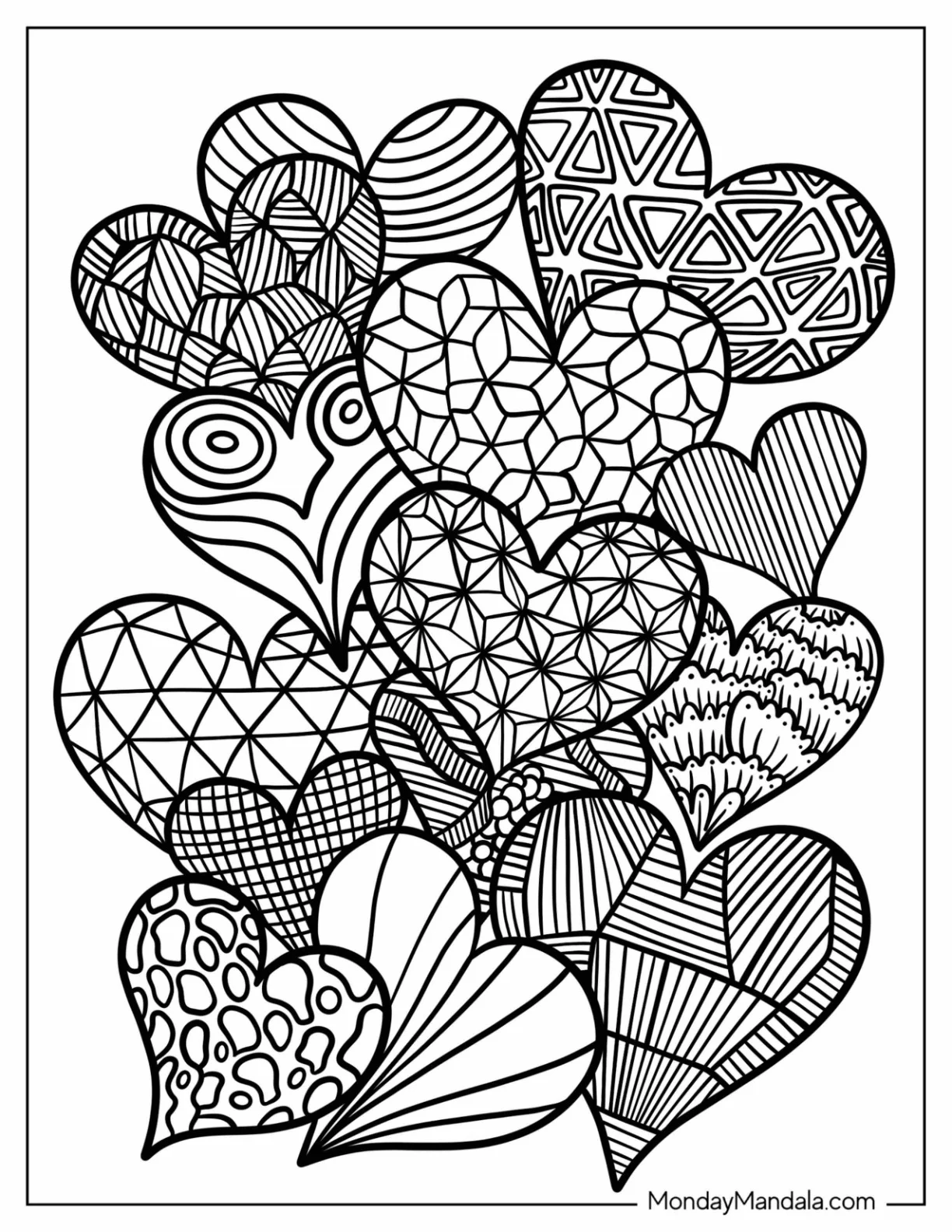 Hearts Zentangle Coloring Page For Kids coloring page