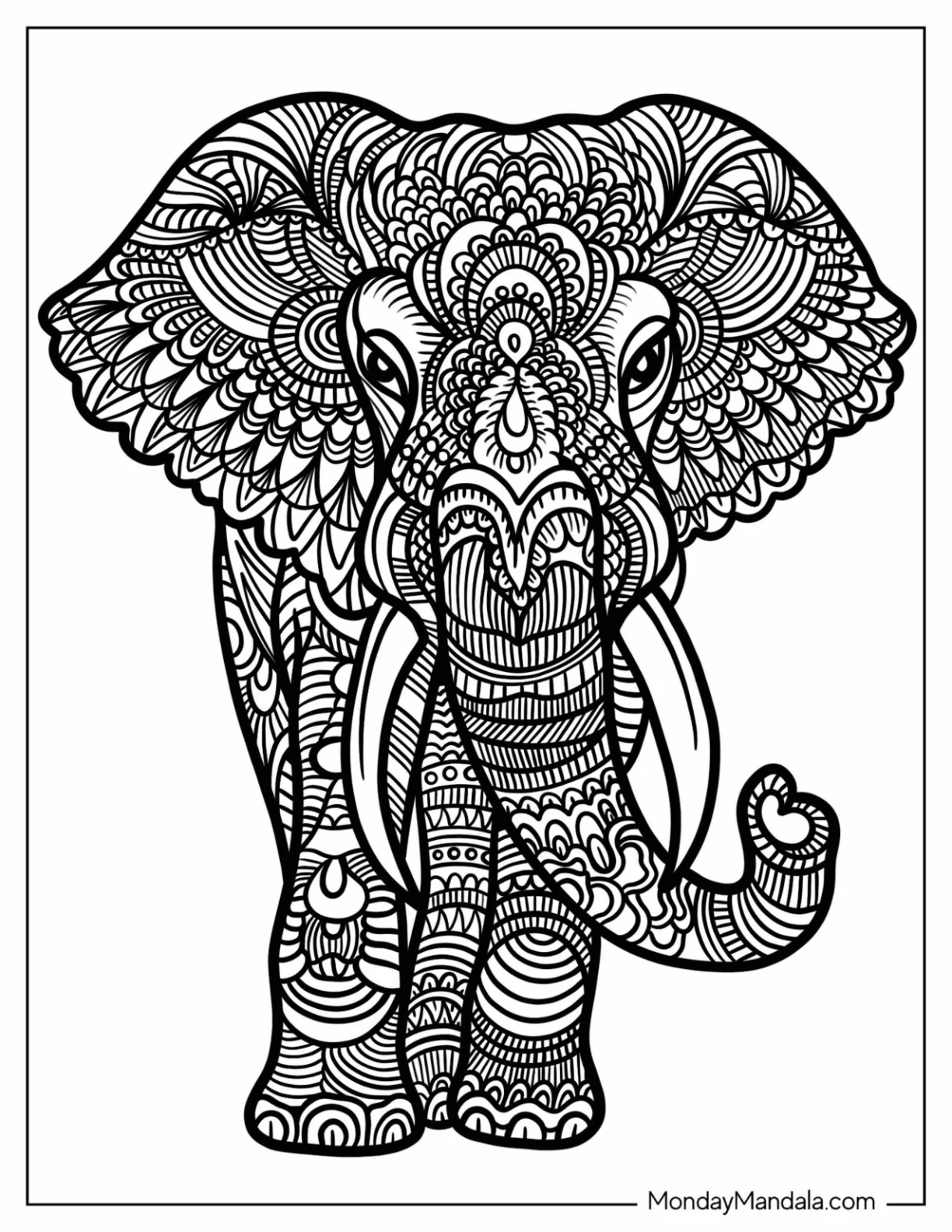 Massive Elephant Zentangle Coloring Page coloring page