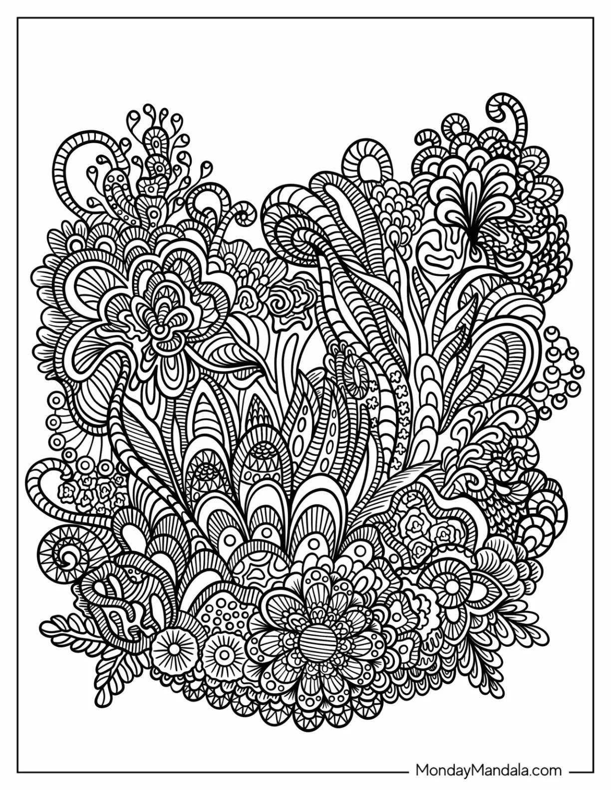 Nature Zentangle Coloring Page With Lots Of Flowers coloring page
