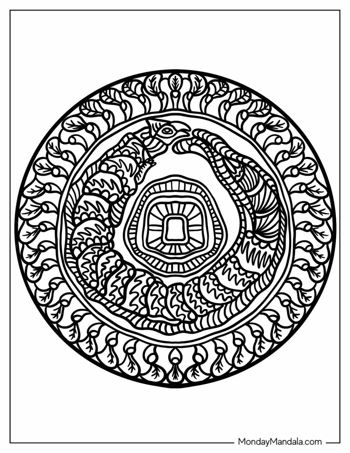 Snake Biting Its Tale Inside A Round Zentangle Coloring Page coloring page — printable line art