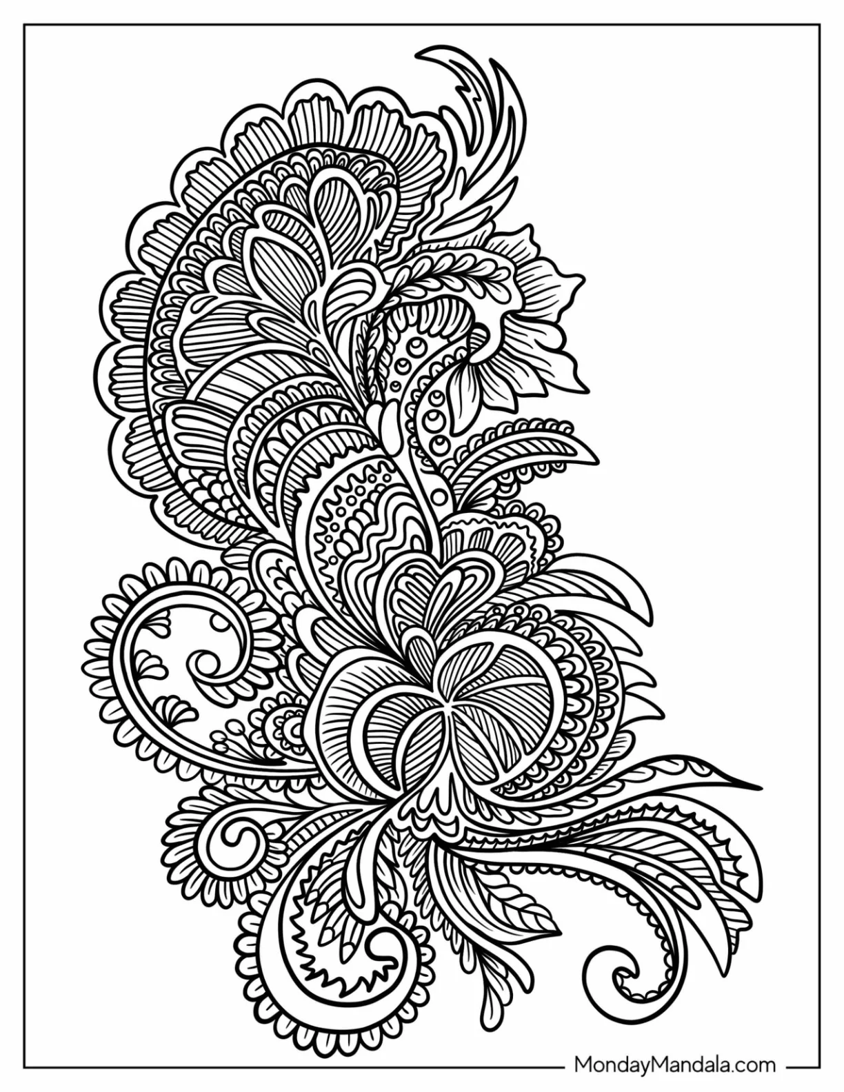 Vines With Large Leaves Zentangle Coloring Page coloring page — printable line art