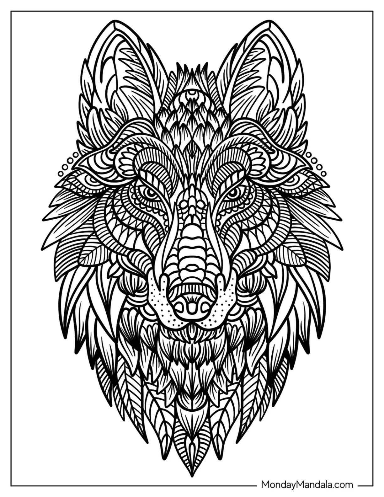 Wolf Head Zentangle Coloring Page coloring page — printable line art