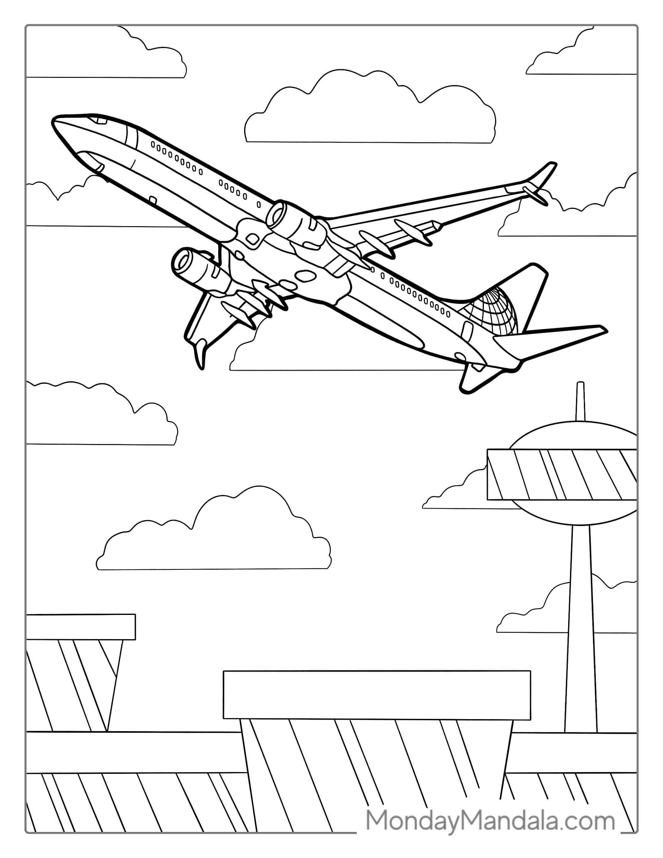Airplane Taking Off From Airport Coloring Sheet coloring page