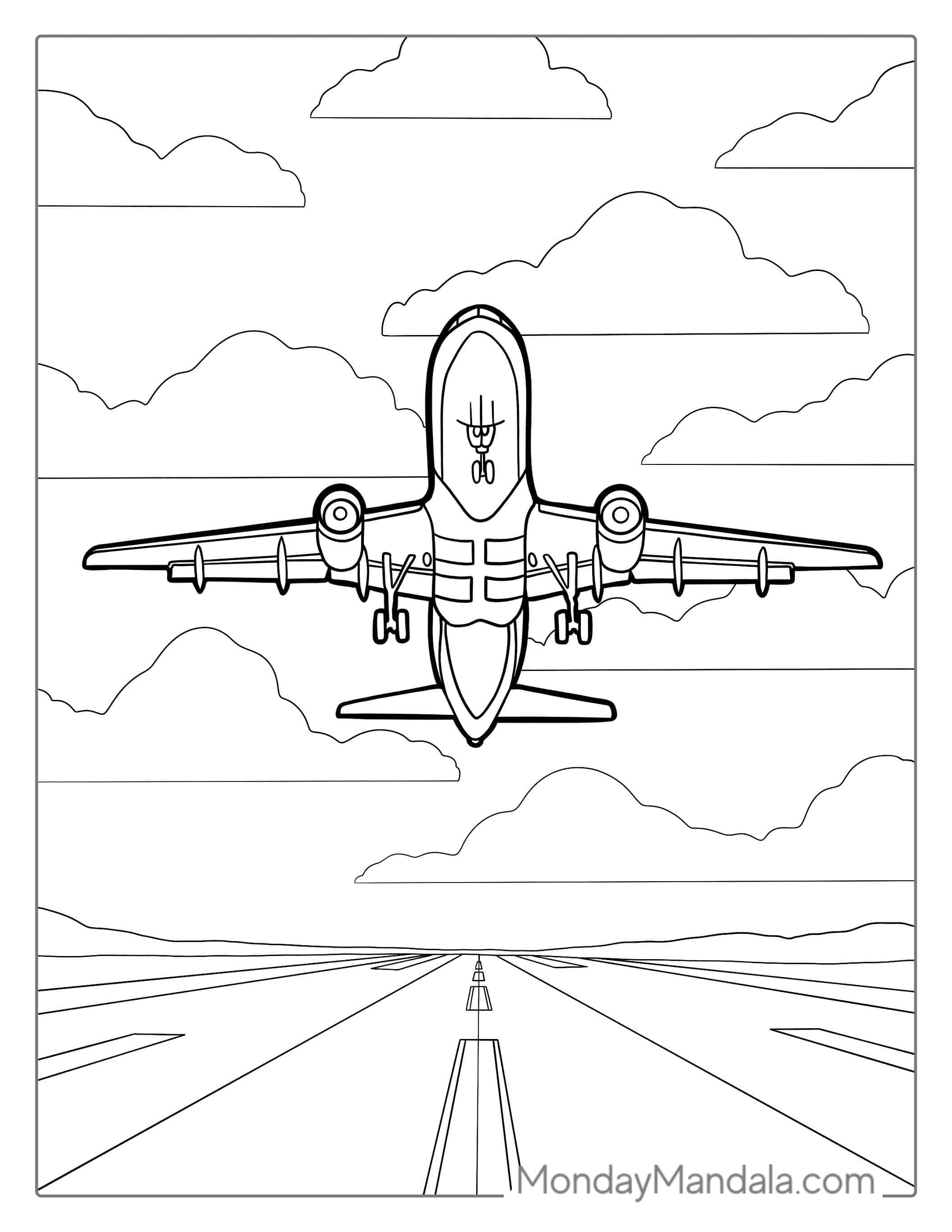 Airplane Taking Off From Runway coloring page