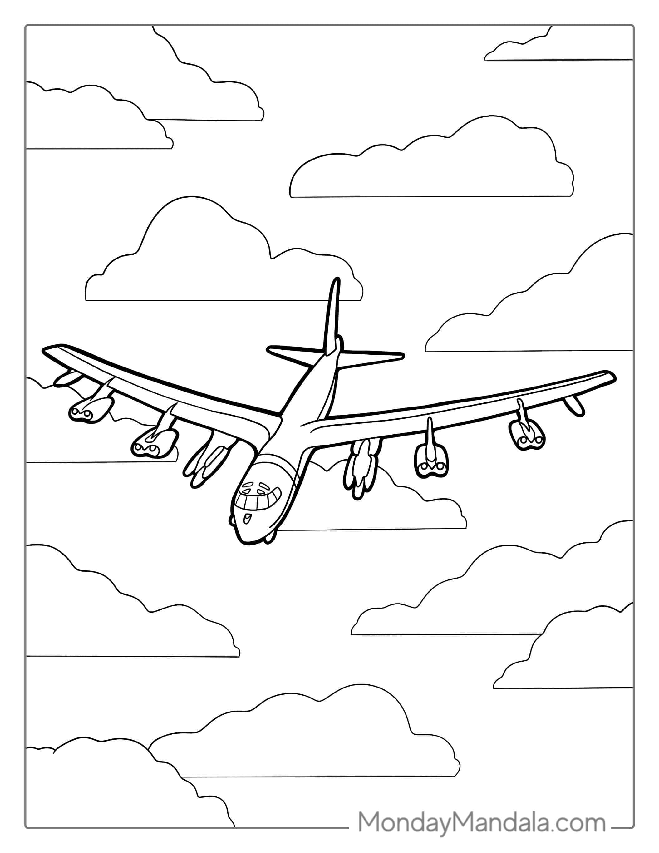 B52 Plane Flying In The Clouds coloring page