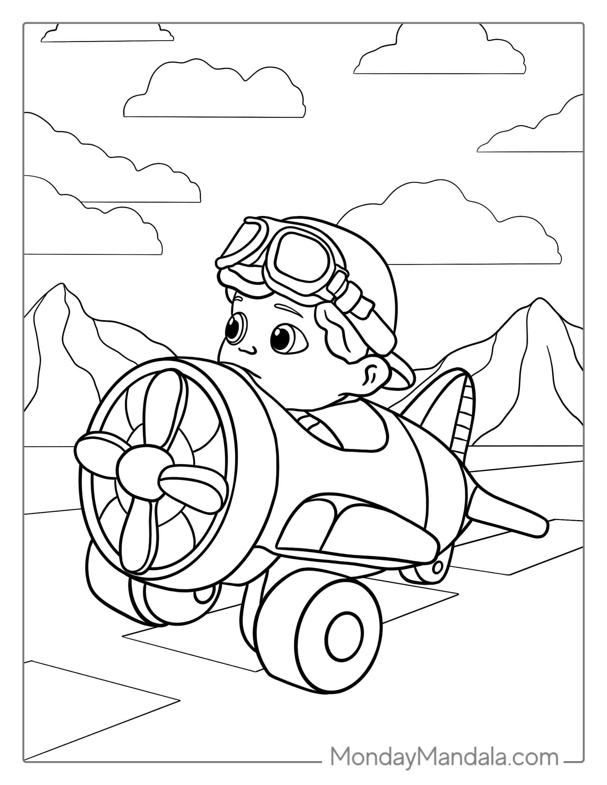 Cute Cartoon Plane Coloring Page For Kids coloring page