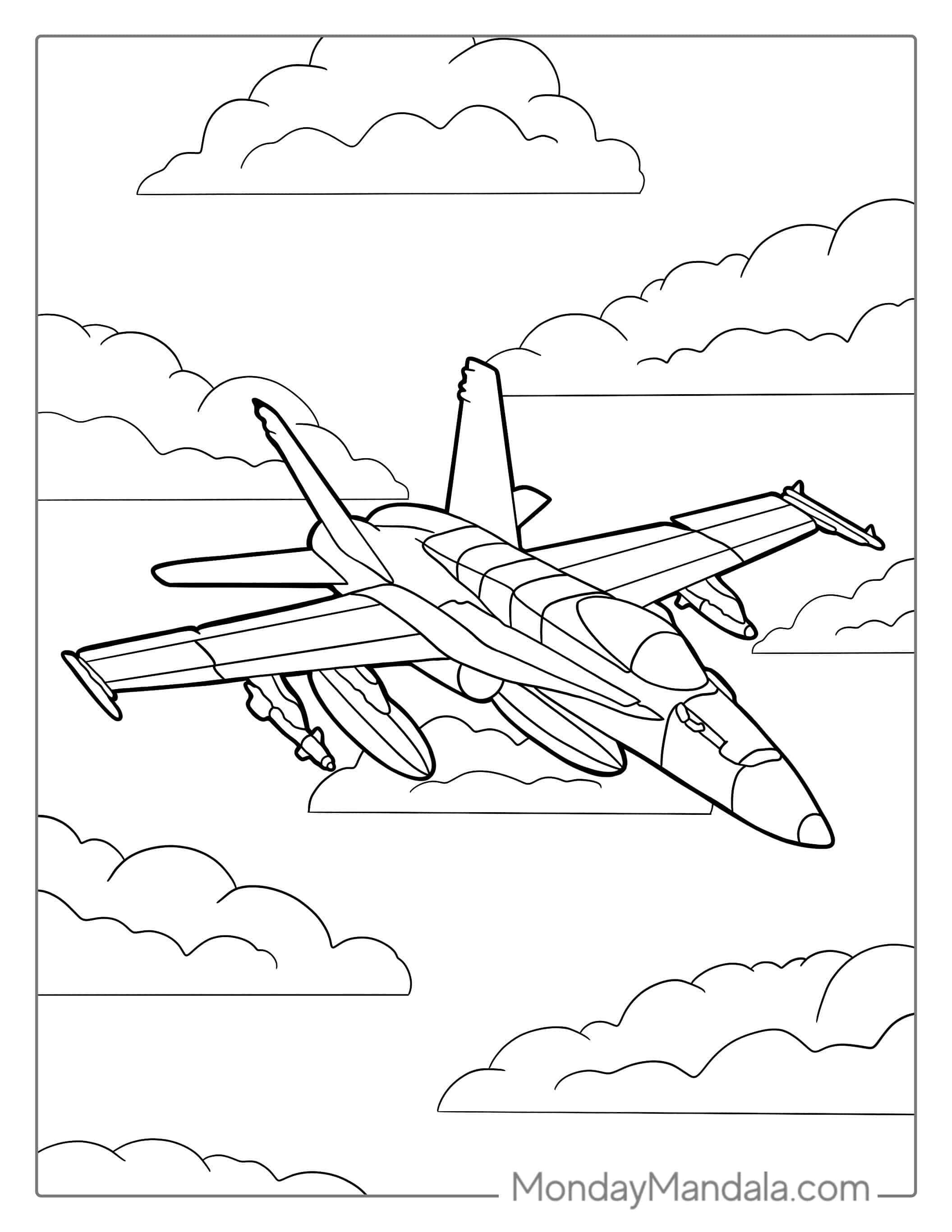 F18 US Army Jet Coloring Sheet coloring page