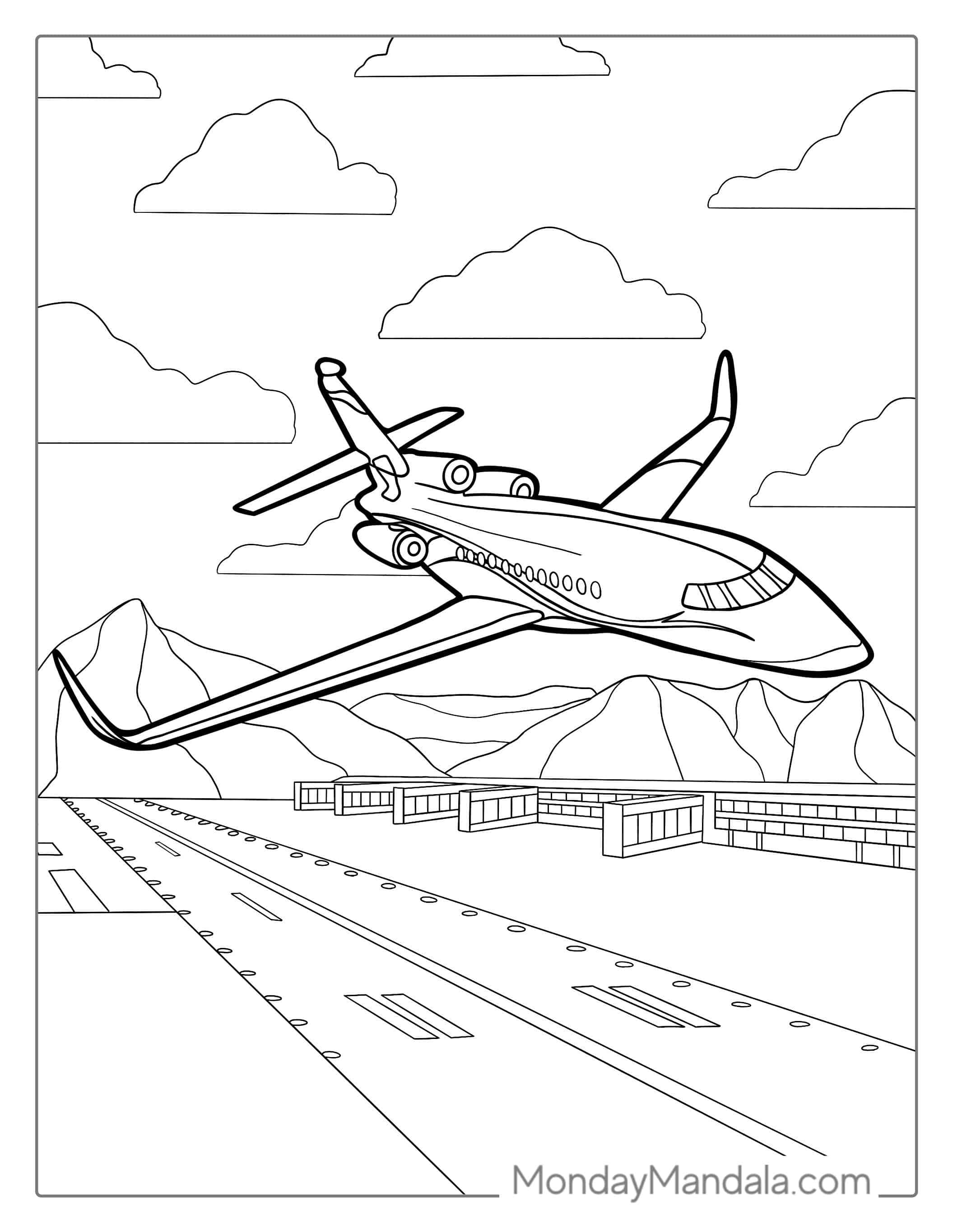 Private Jet Taking Off From Runway Coloring Page coloring page