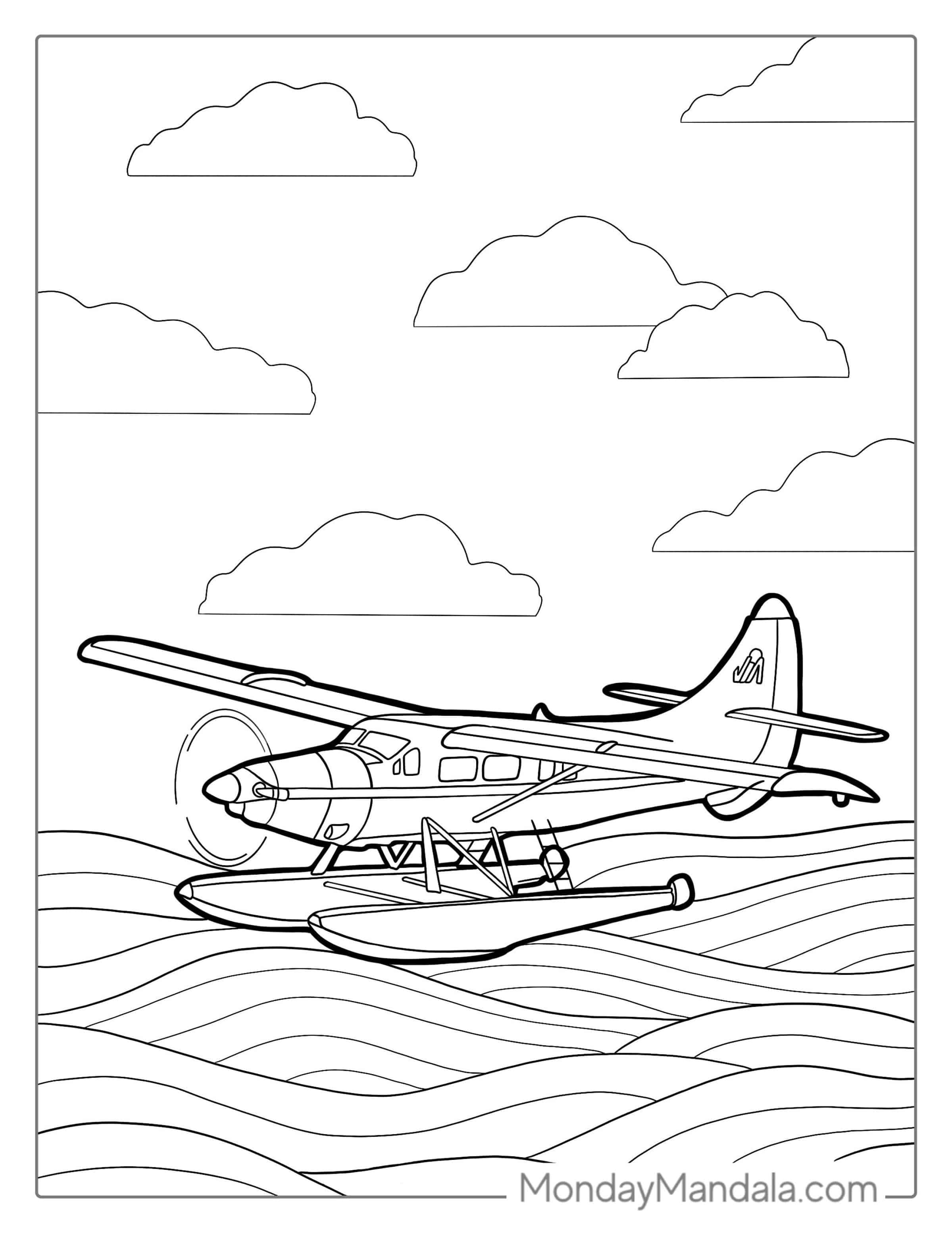Sea Plane Floating On Water Coloring Page coloring page