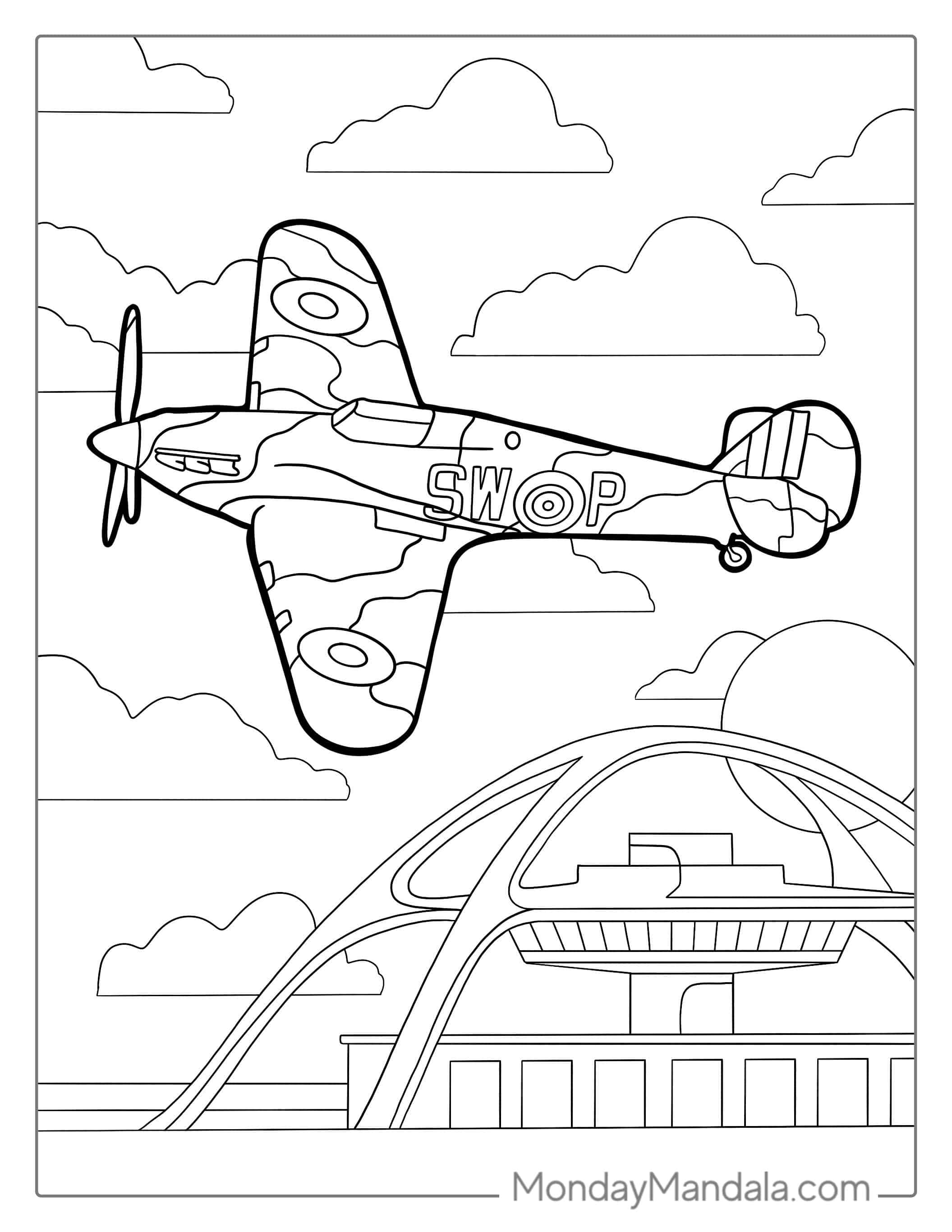 Spitfire Plane Coloring Page For Kids coloring page