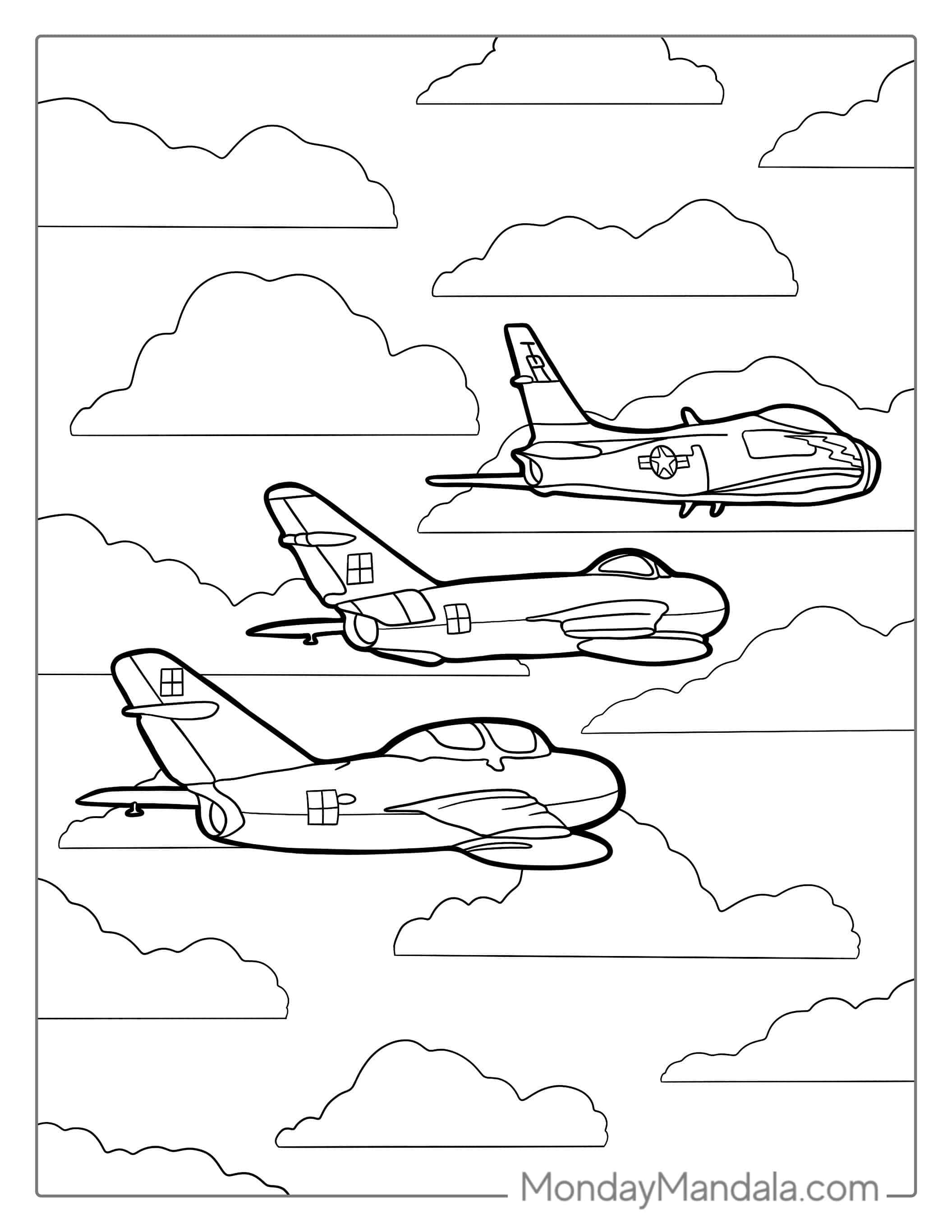 Three Plans Flying Together Coloring Picture coloring page