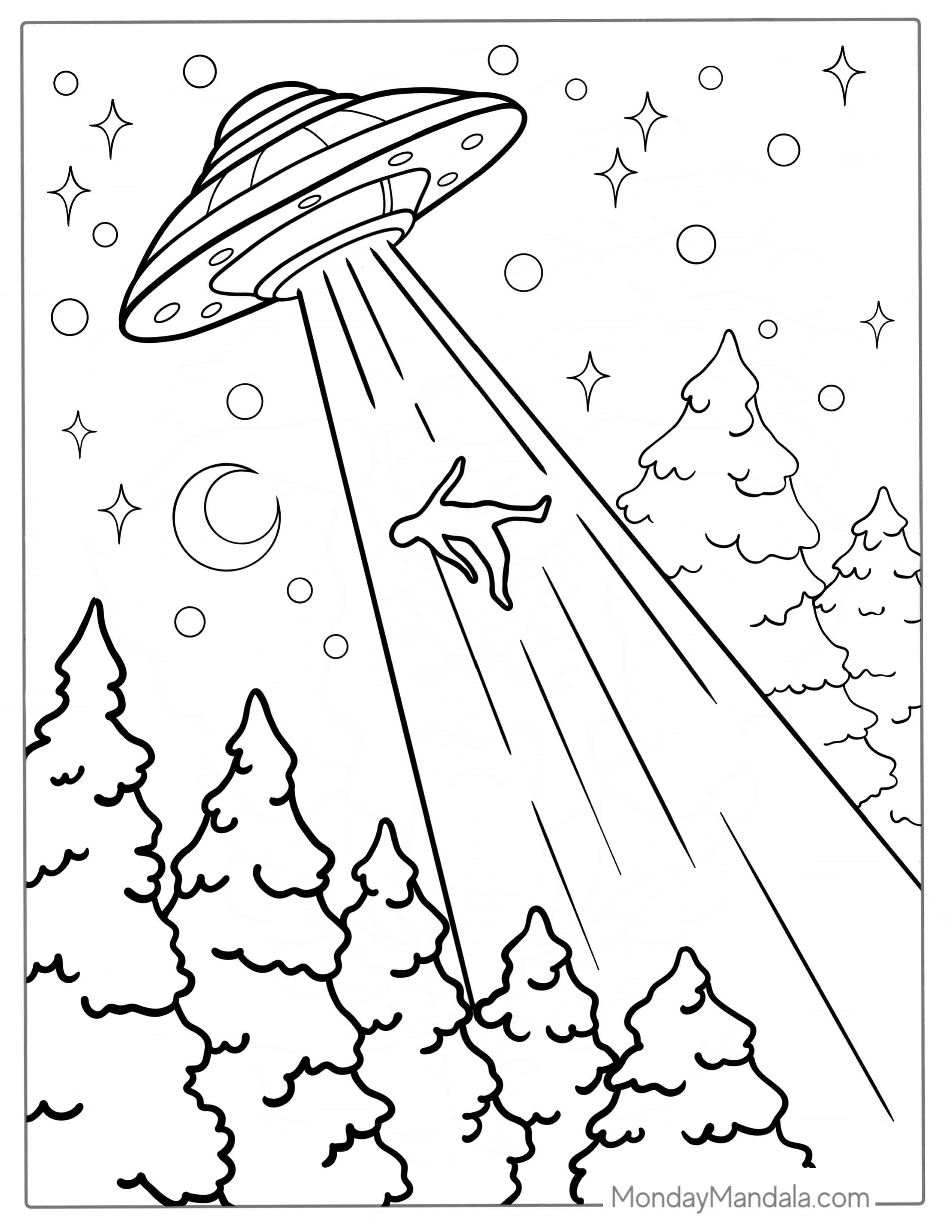 Alien UFO Abducting a Human To Color coloring page