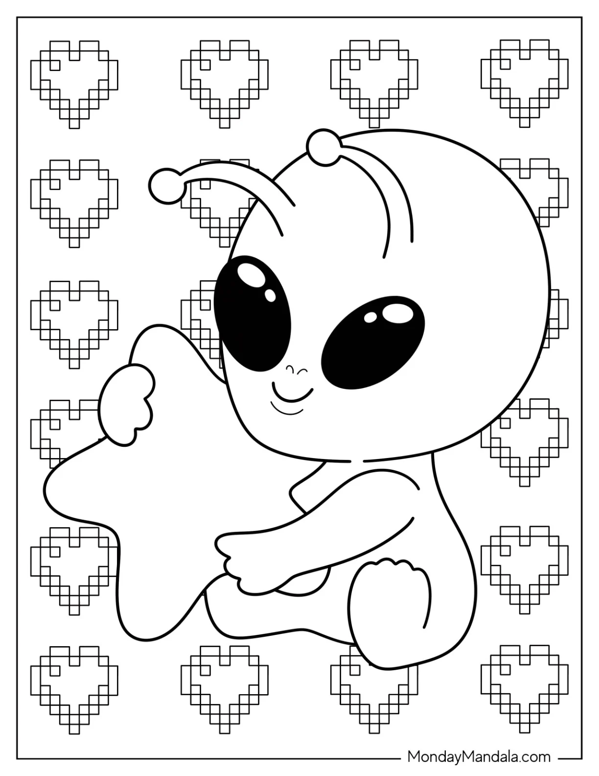 Chibi Alien Coloring Page Holding A Star For Preschoolers coloring page