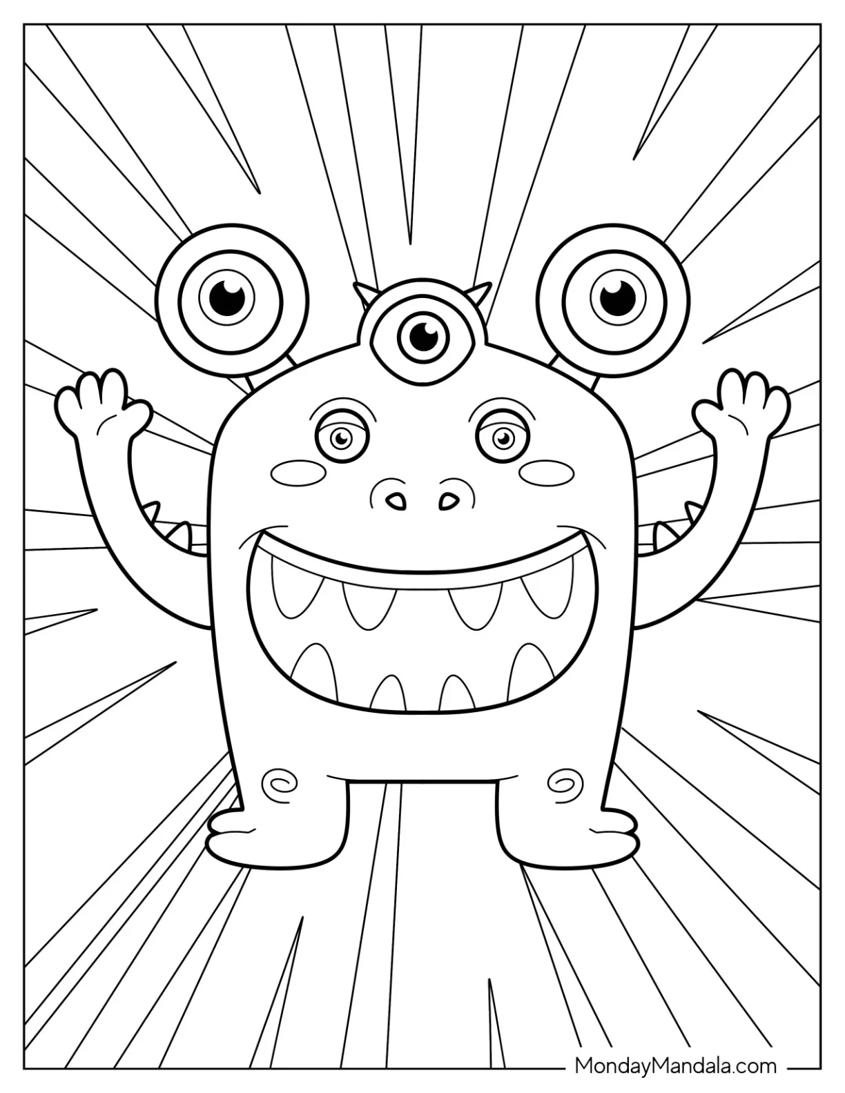 Cute Alien Coloring Page With Five Eyes For Kids coloring page