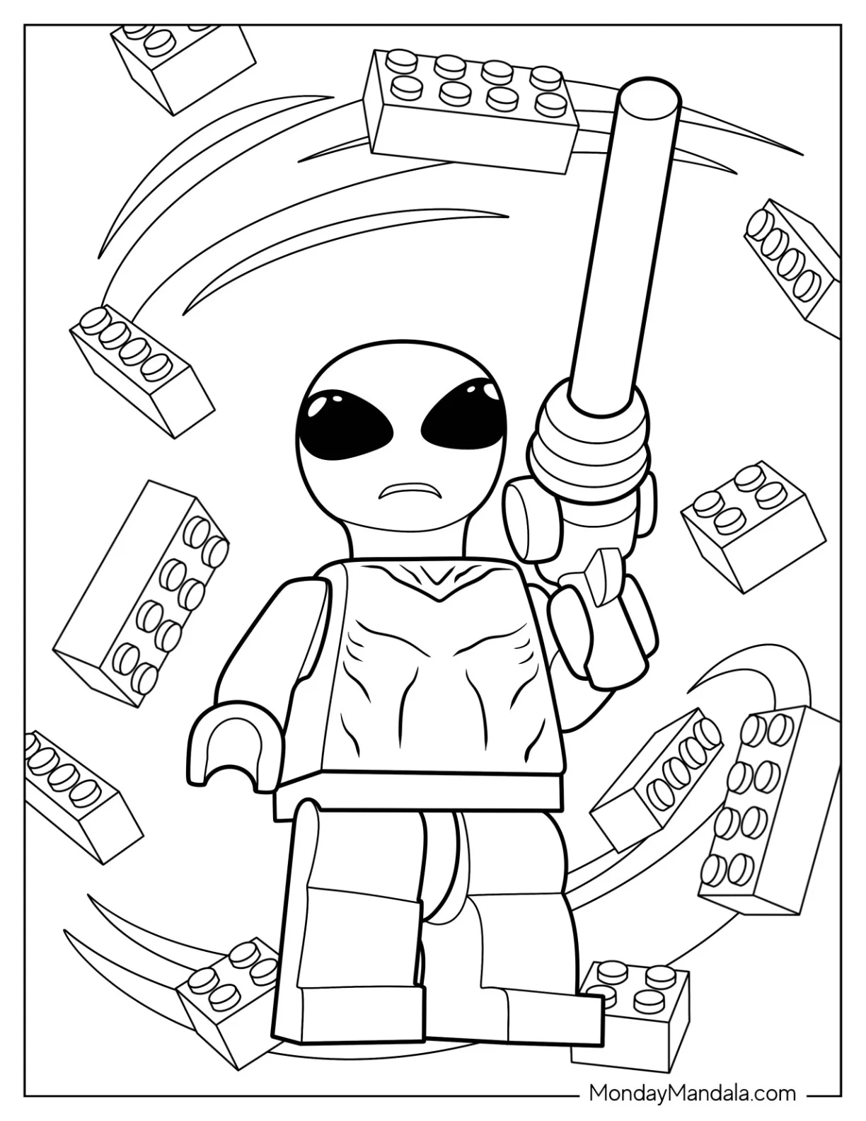Easy Lego Alien Coloring Page For Kids coloring page