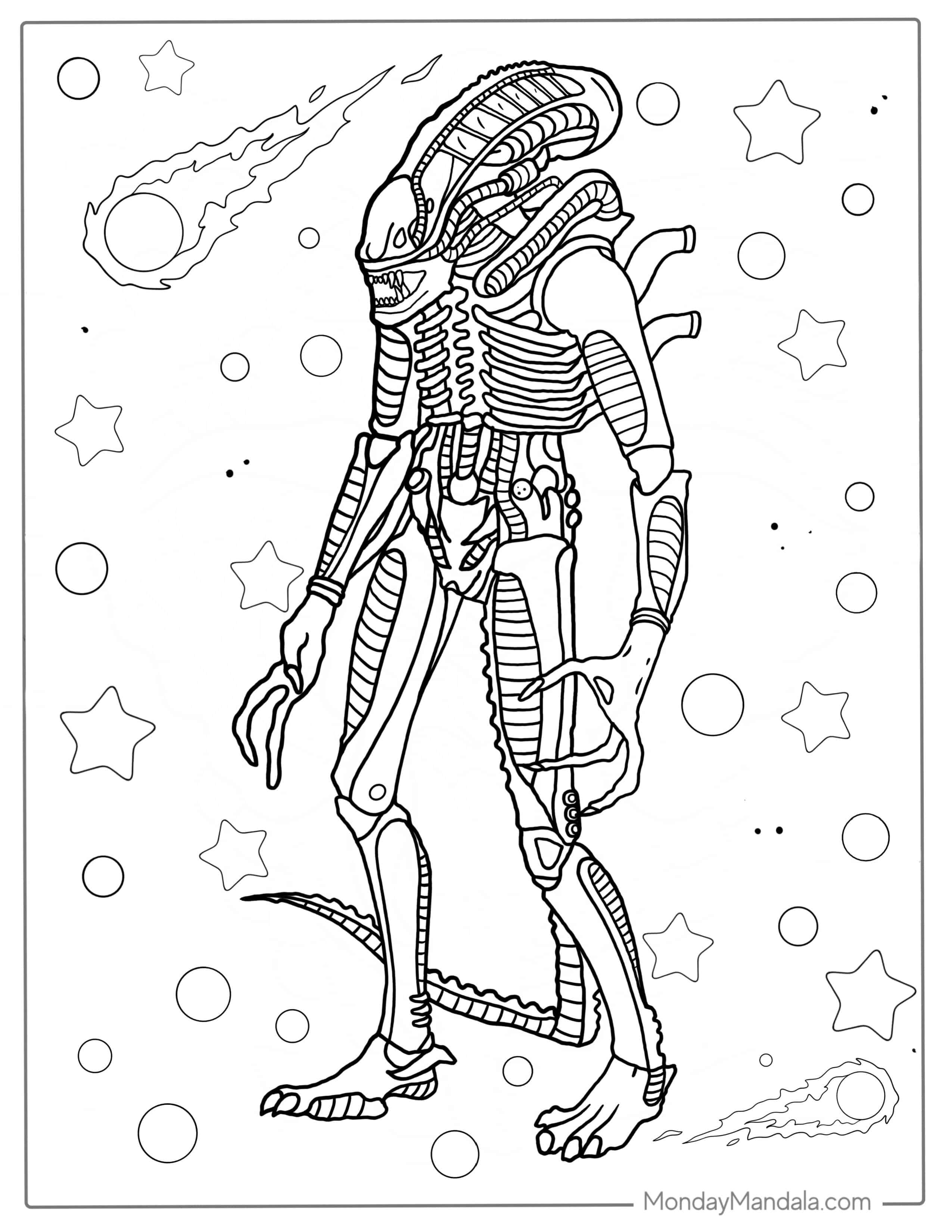 Xenomorph Alien From Ridley Scott Movie For Adults coloring page — printable line art
