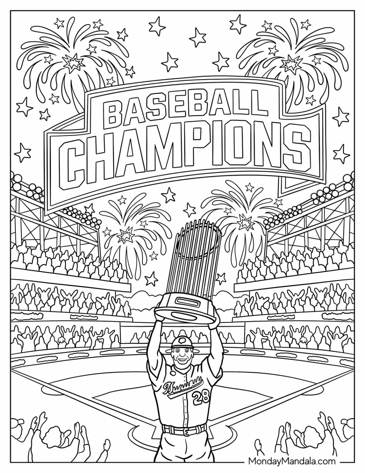 Baseball Coloring Page Of Champions Trophy Celebration coloring page
