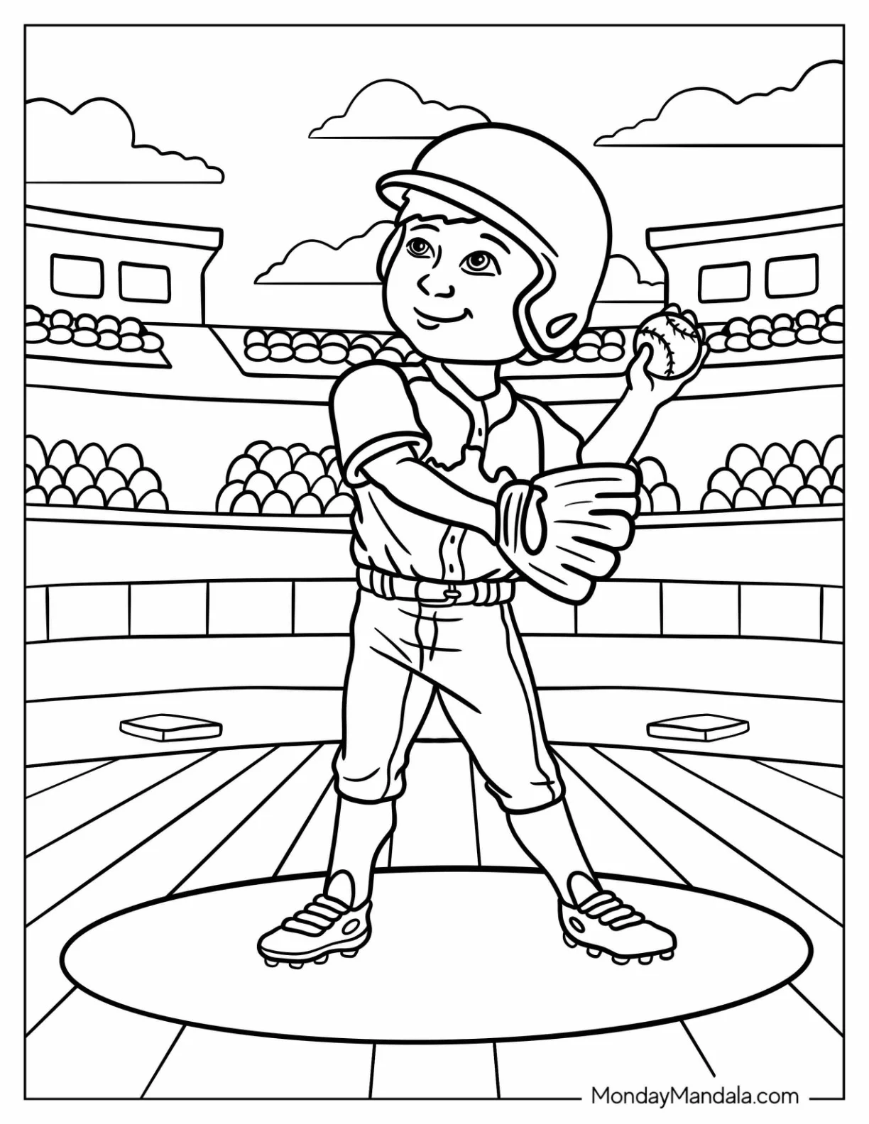 Baseball Coloring Page Of Player Warming Up to Pitch coloring page