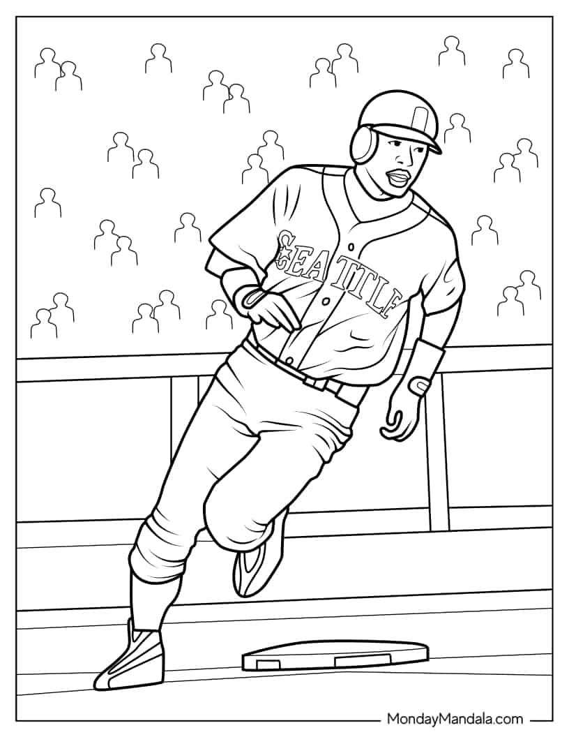 Baseball Player Running Through Bases During Homerun coloring page